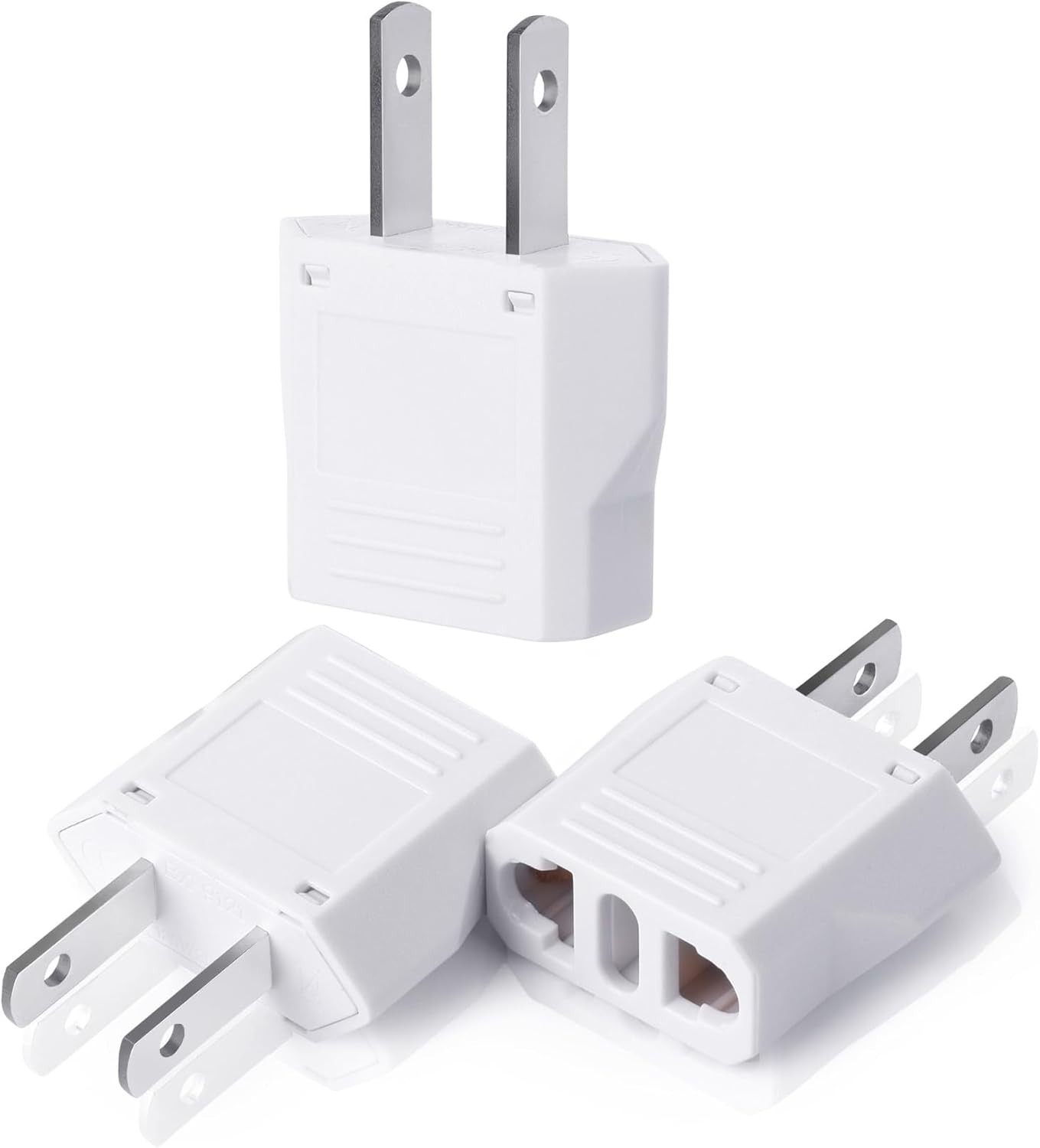 Bates 3 Pack EU to US Plug Adapter - European American 3 Pack, White
