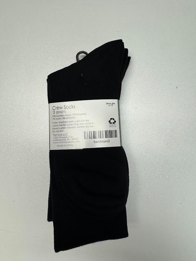 Men's combed cotton black socks size 11-13 (fits shoe sizes 6-12) - 9 PAIRS