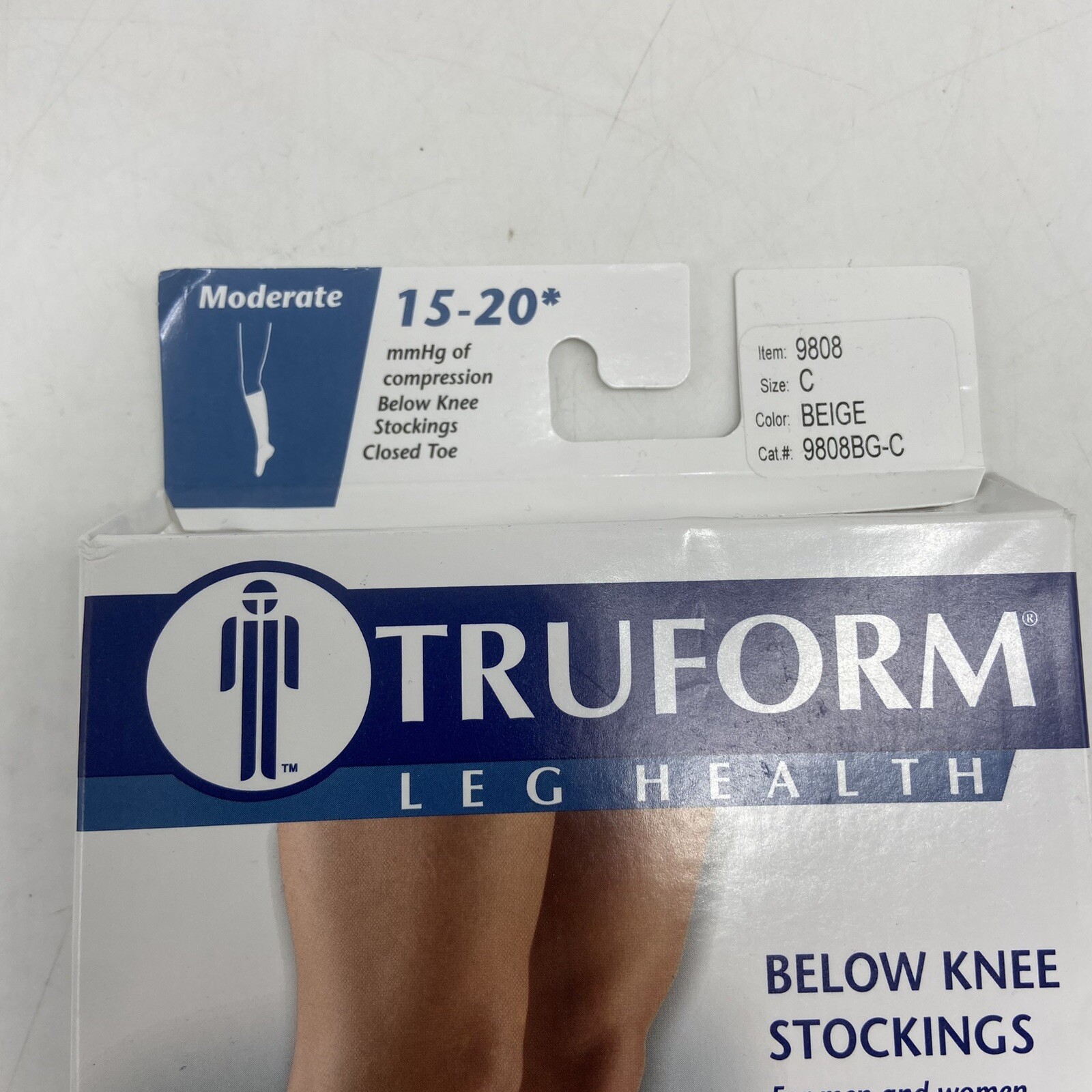 Moderate 15-20 Truform Below Knee Support Compression Stockings Sz C Beige