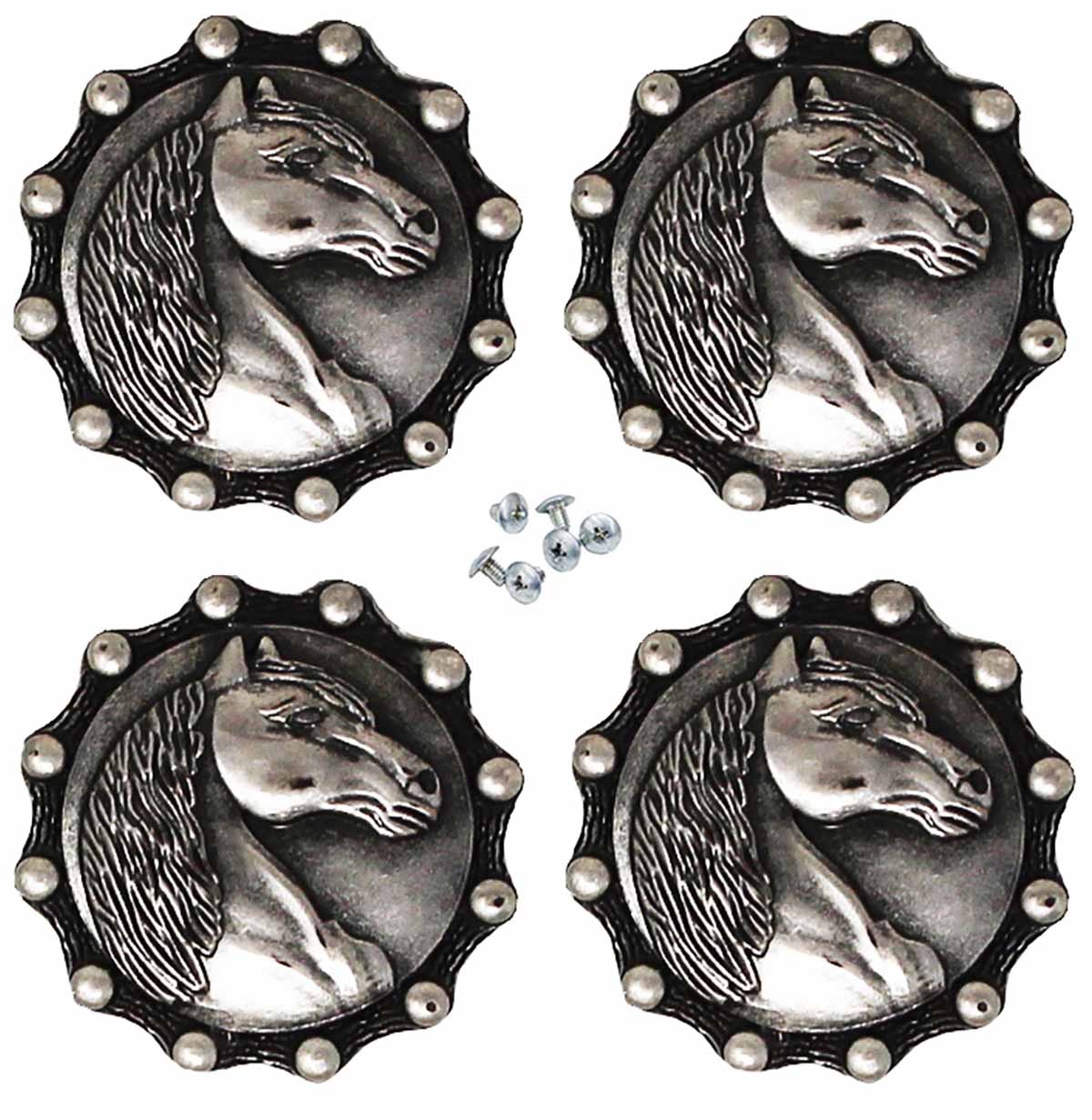 1-1/4" Set of 4 Horse Head Engraved Tack Belt Bag Conchos Screw Back Co641