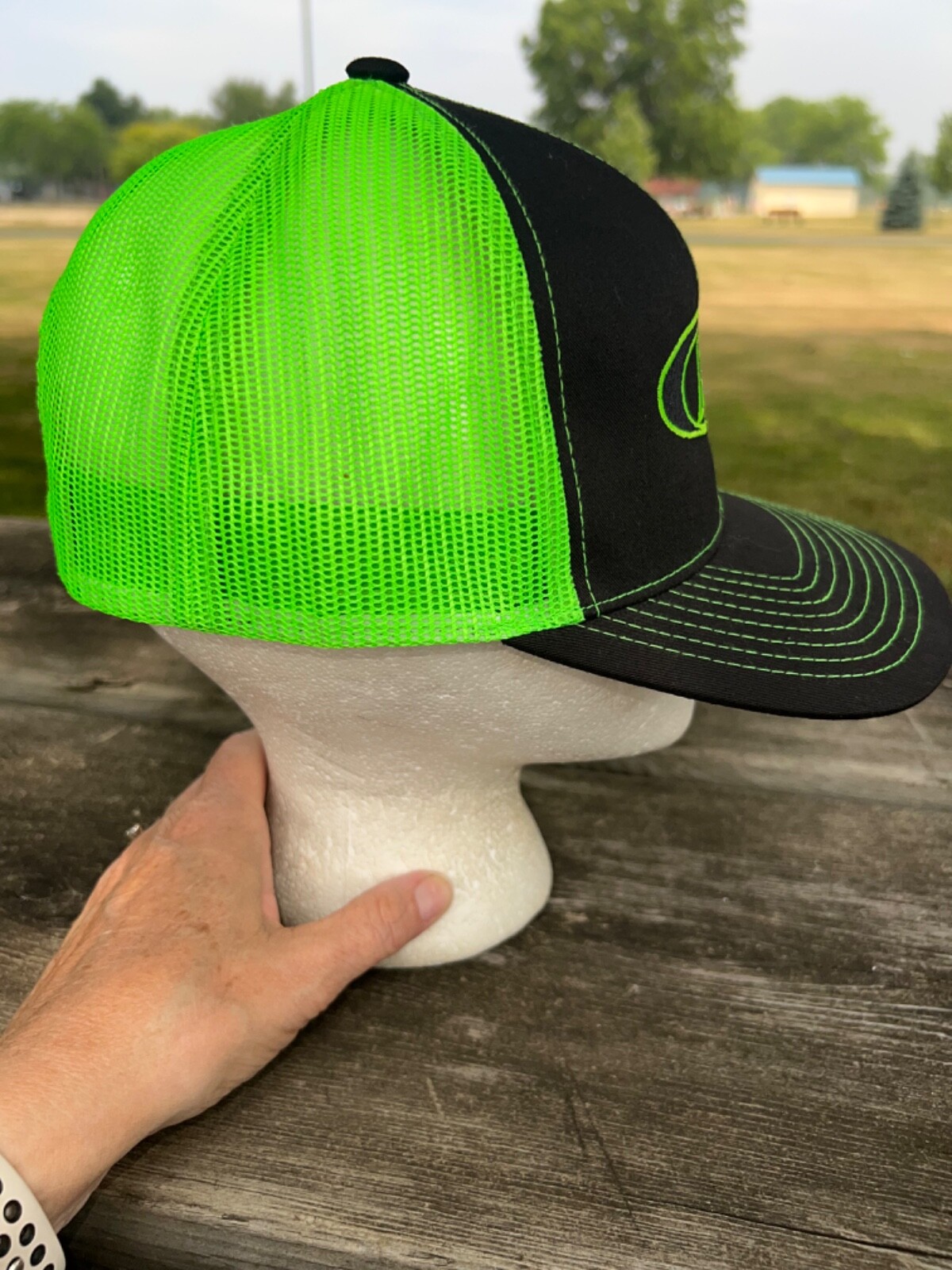 RBI Lime Green Black Trucker Hat Hat Cap Snapback Pacific Brand EUC