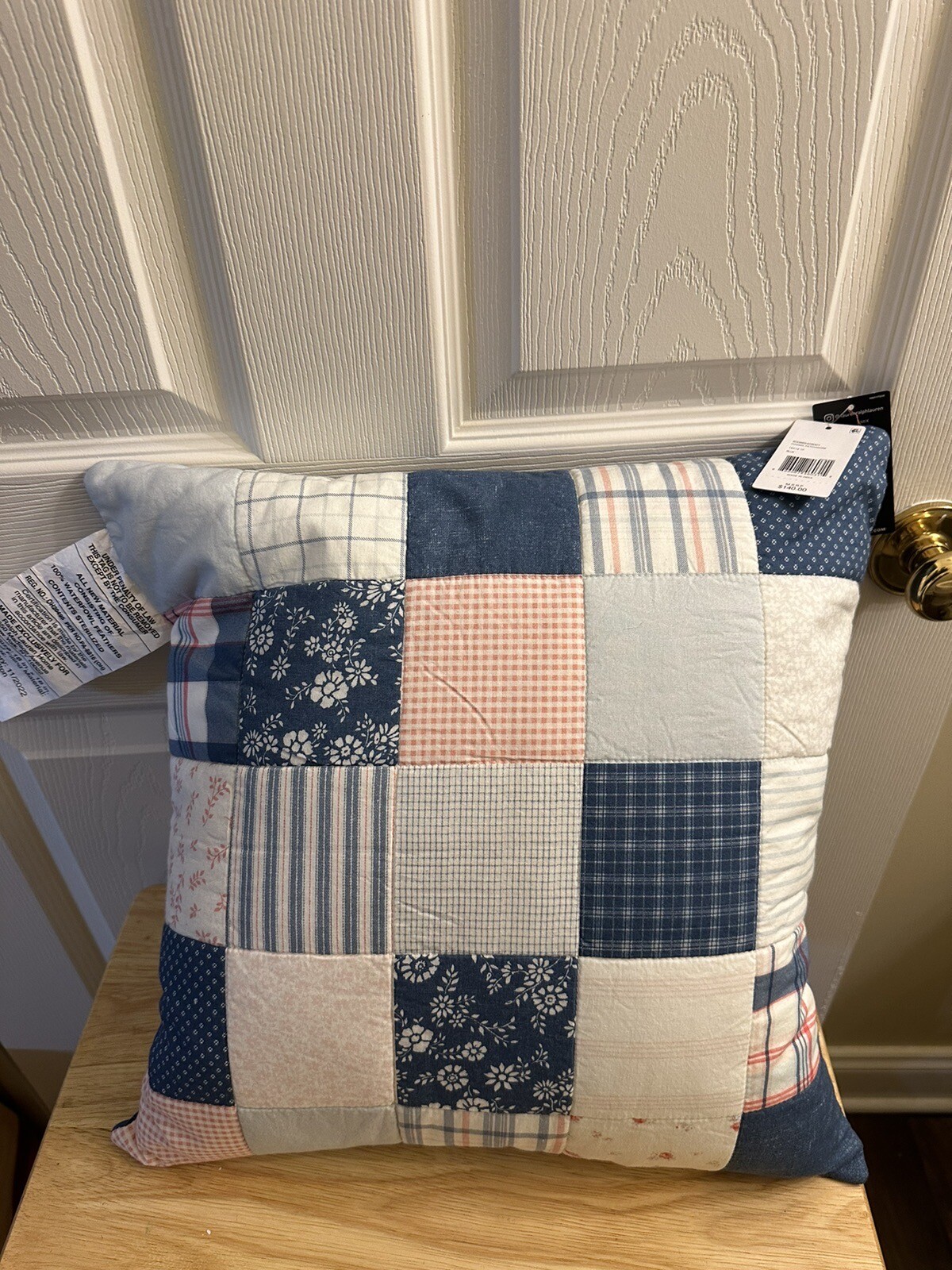 NWT Lauren Ralph Lauren Cosima Patchwork Blue Decorative Throw Pillow $140