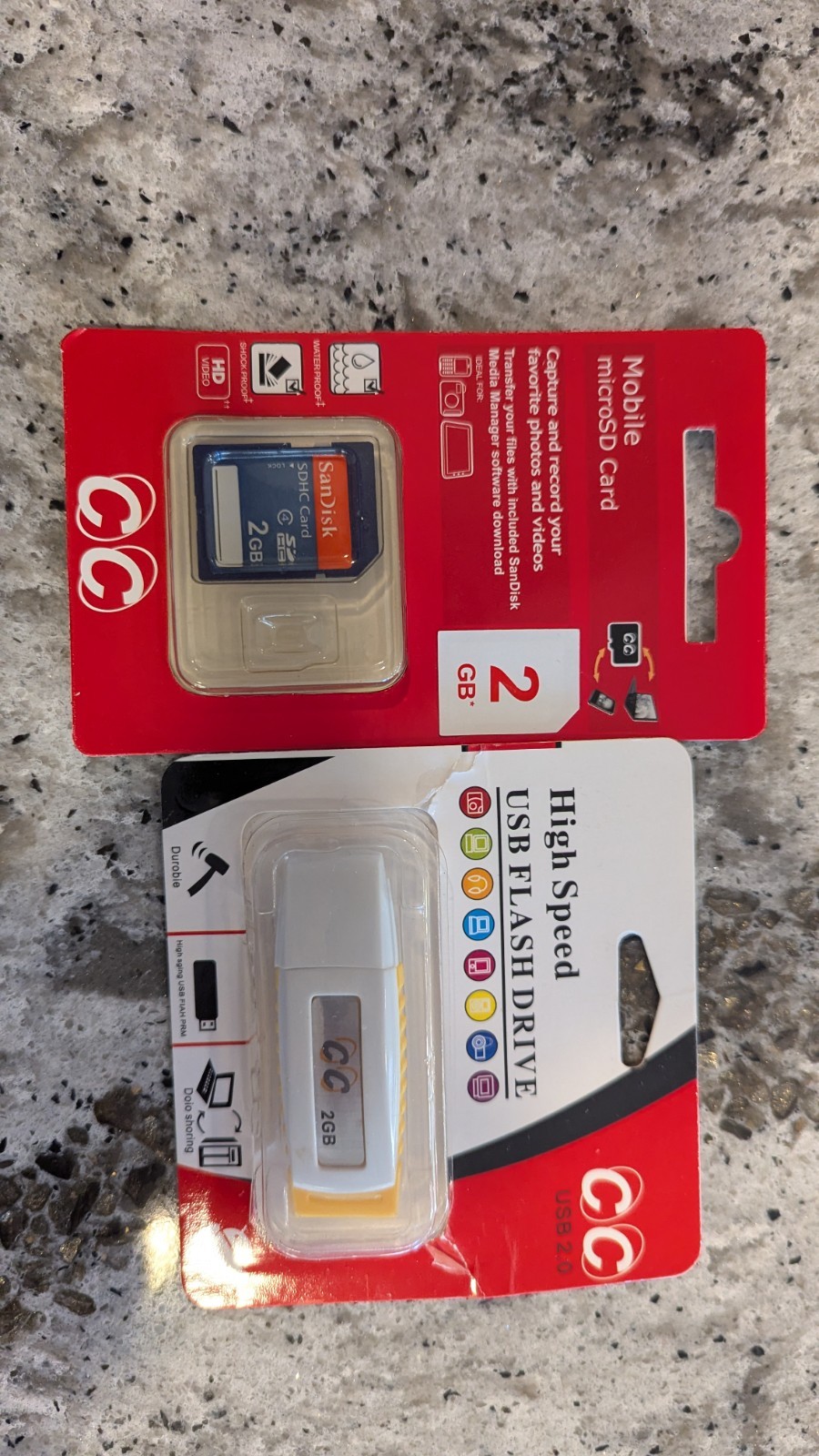 2GB MicroSD Card and 2GB USB Flash Card - Both Brand New