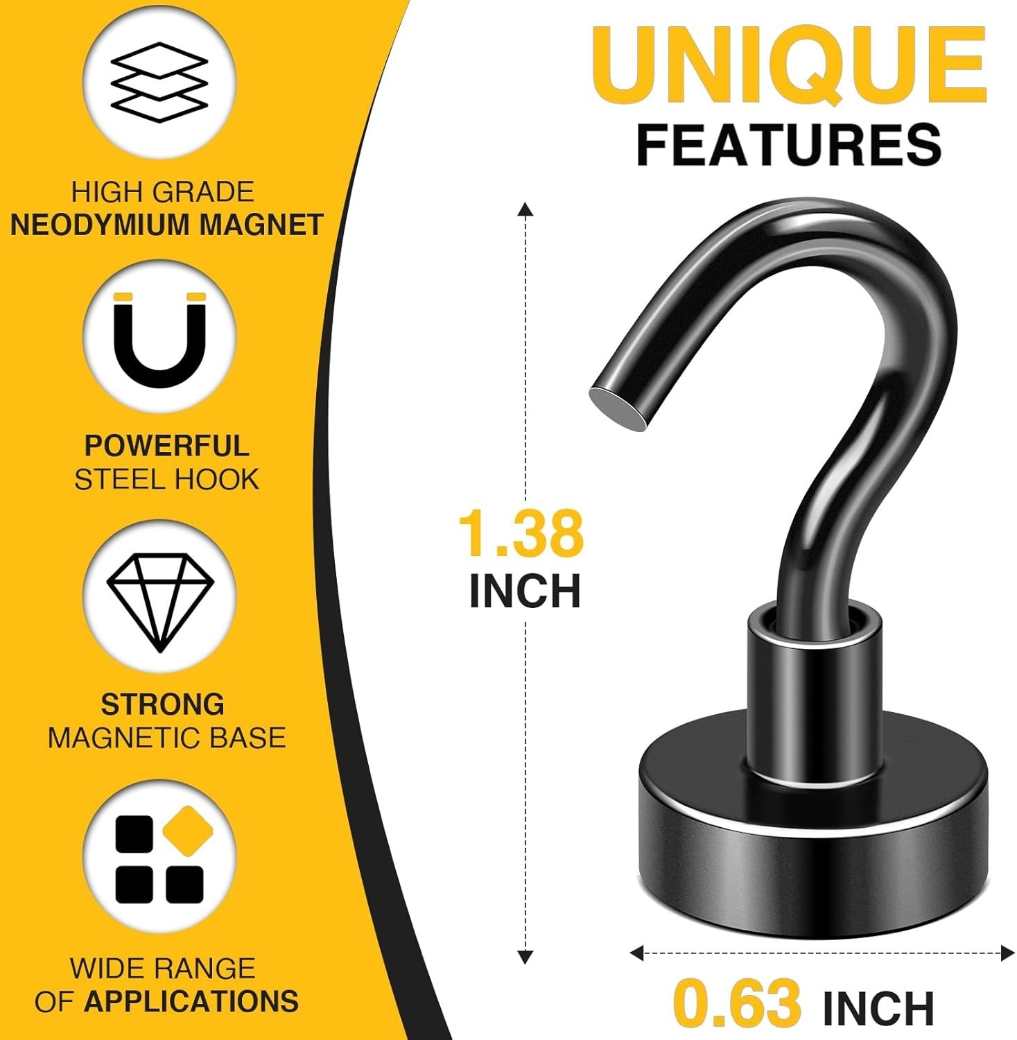 Versatile Heavy-Duty Magnetic Hooks - 30 lbs Capacity, No Tools Required