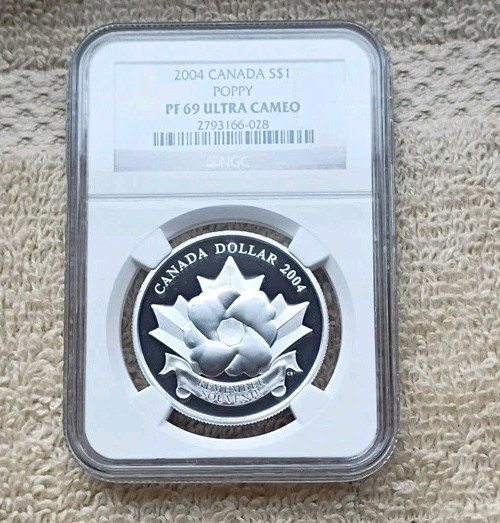 2004 NGC PF 69 ULTRA CAMEO POPPY COMMEMORATIVE 99.99% SILVER DOLLAR MINTAGE 25k