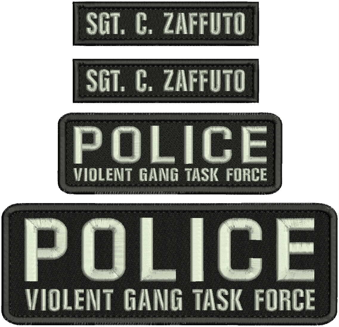 Police Violent Gang Task Force EMB Patch 3x9 2x5'' &1x5'' Velcr0  silver on Blk