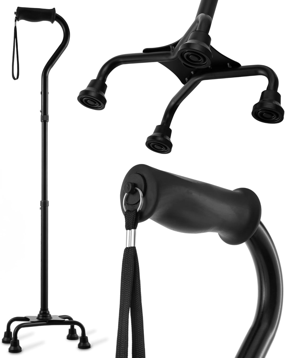 Walking Quad Cane for Men & Women - Adjustable, Lightweight Quad Cane with Large