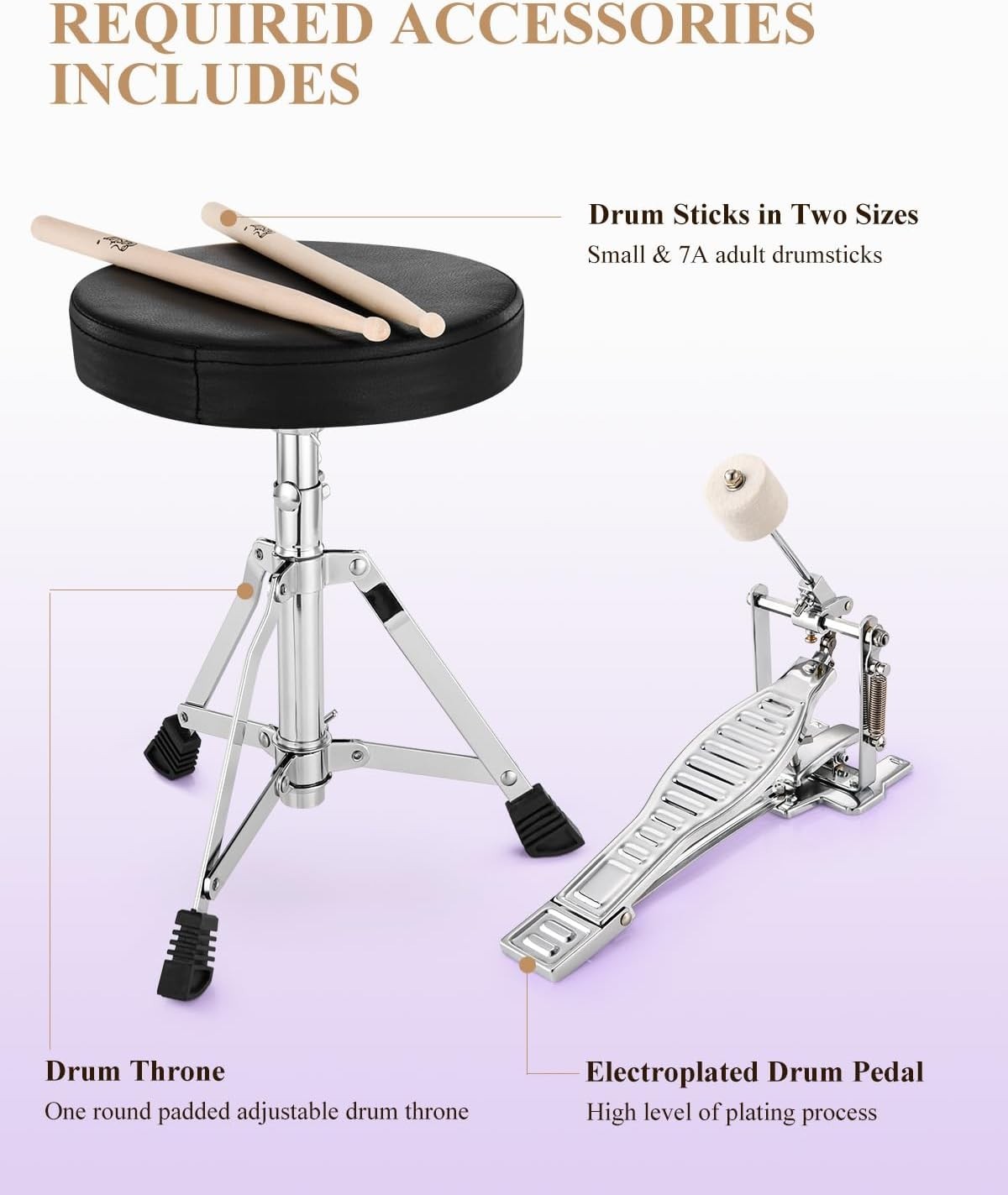 Junior Drum Set 14" Metallic Purple for Beginners