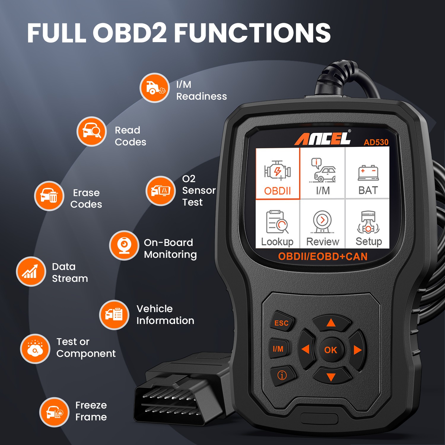 ANCEL AD530 OBD2 Scanner Diagnostic Tool Battery Test Engine Light Code Reader