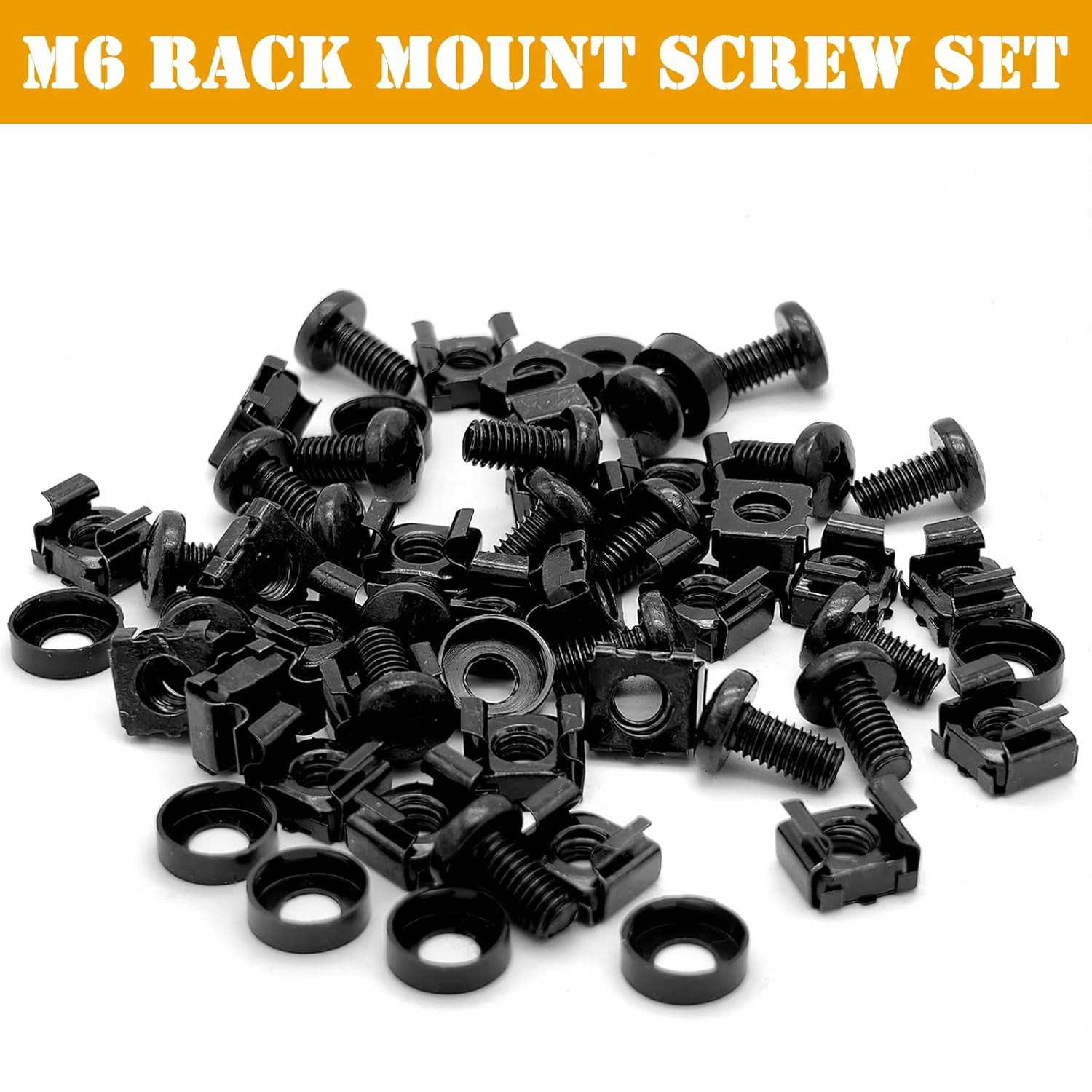 50 Pack M6 Rack Mount Cage Nuts, Screws and Washers Rack Screws Square Insert Nu