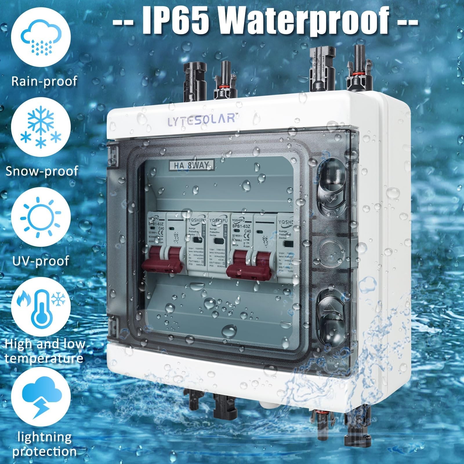 2 String 1000V PV Combiner Box 2 in 2 Out, Dual String 63A DC Circuit Breaker...
