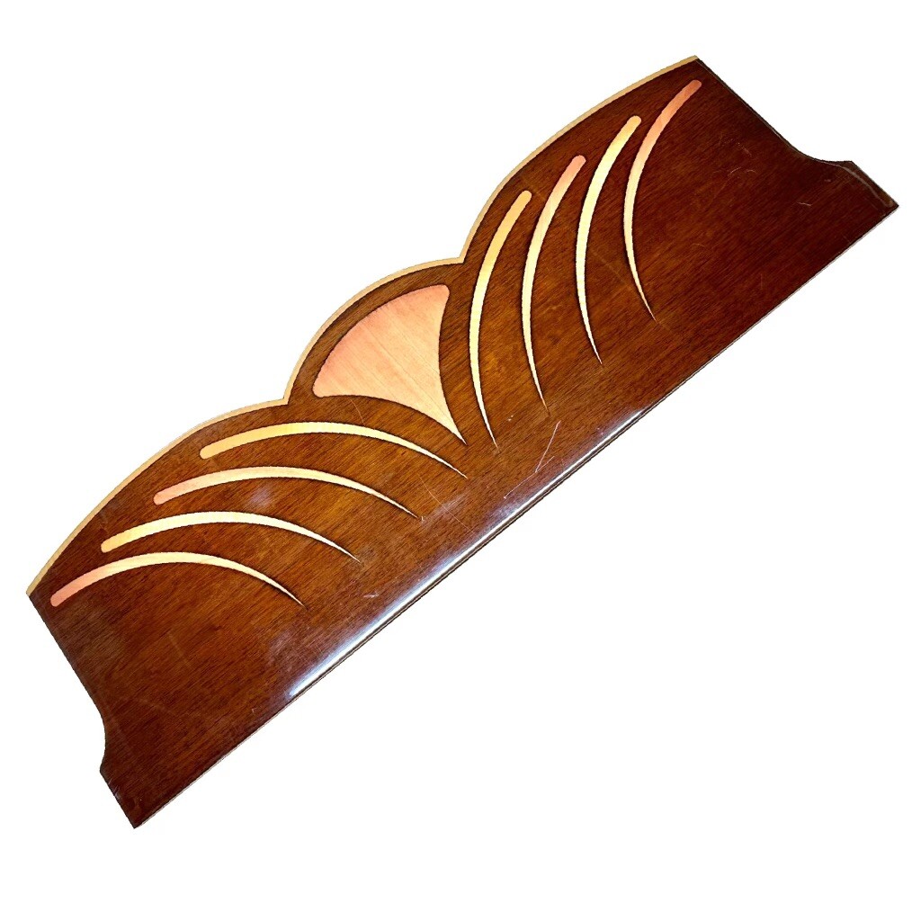 Blemished Mahogany Grand Piano Music Rack w/ Wood Inlay Design, Gloss Finish