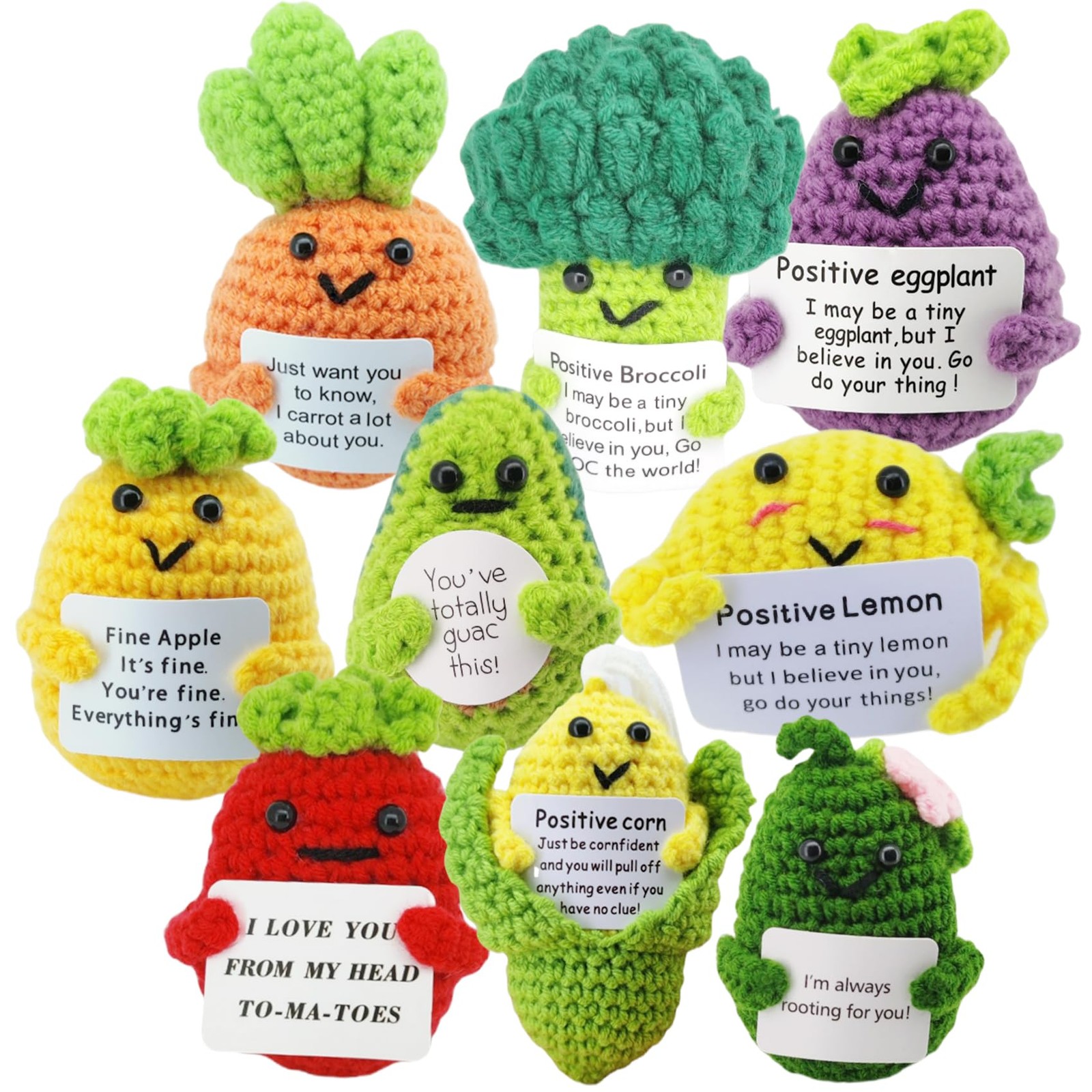 9 PCS Mini Positive Crochet Plant and Fruit, Handmade Positive Potato Crochet...