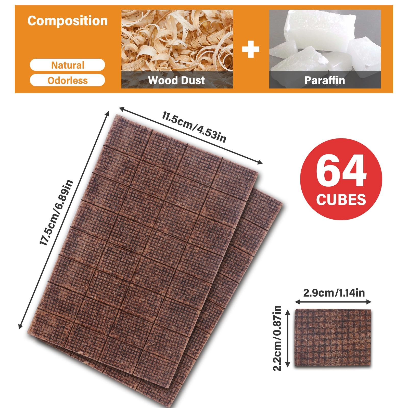 Fire Starter, 64 Mini Square, Natural Fire Starters for BBQ, Campfire, Firepl...