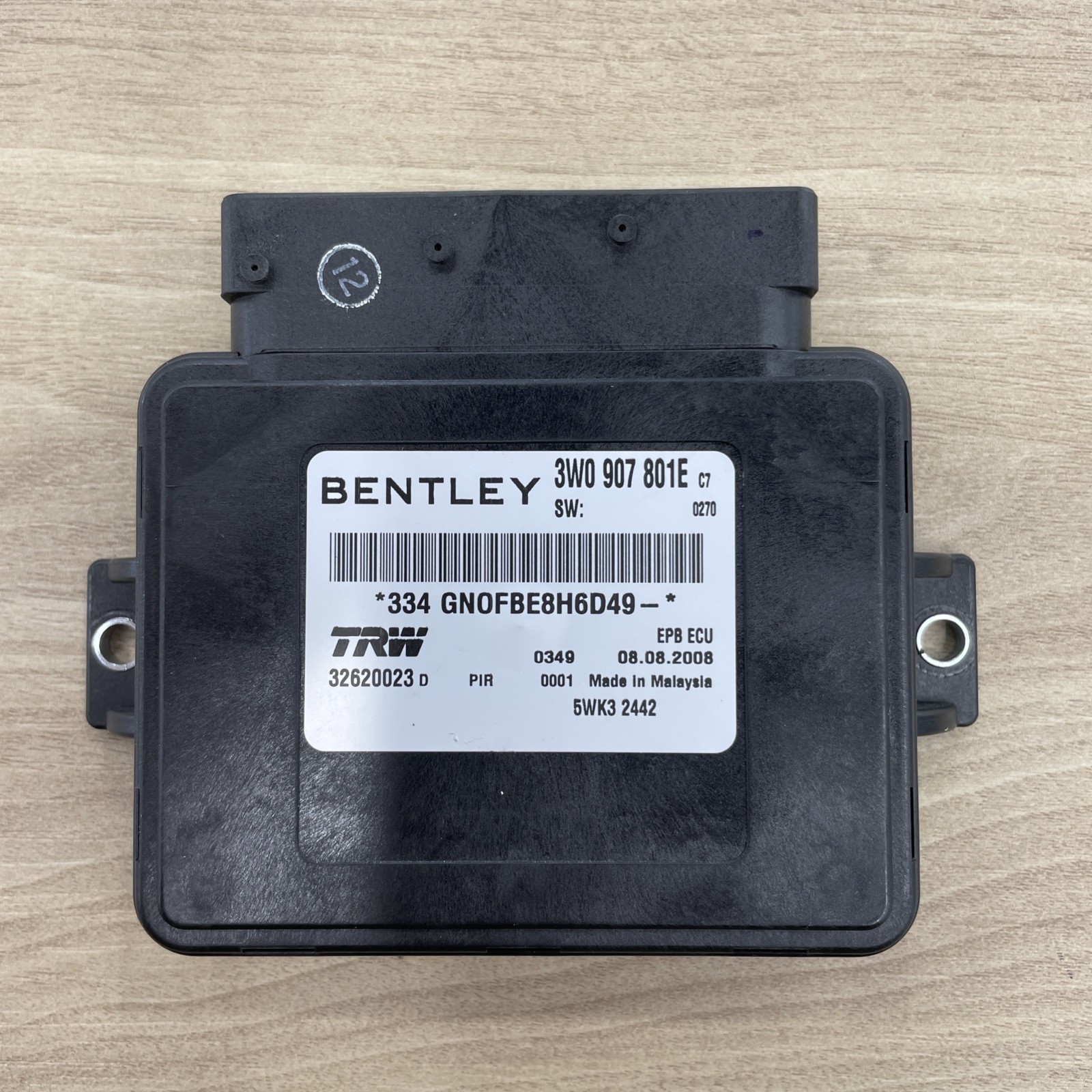 Parking Brake Control Module PN:3W0907801E 2009 Bentley Continental  Flying Spur