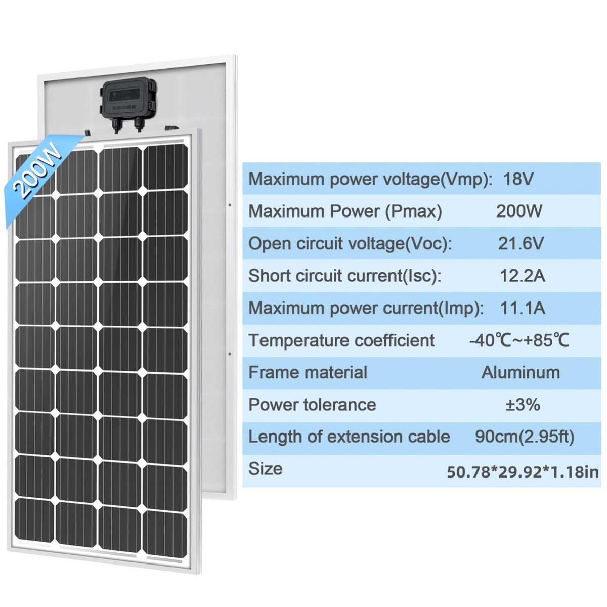9BB Cell 200W Monocrystalline 12V Solar Panel High Efficiency Mono Module RV