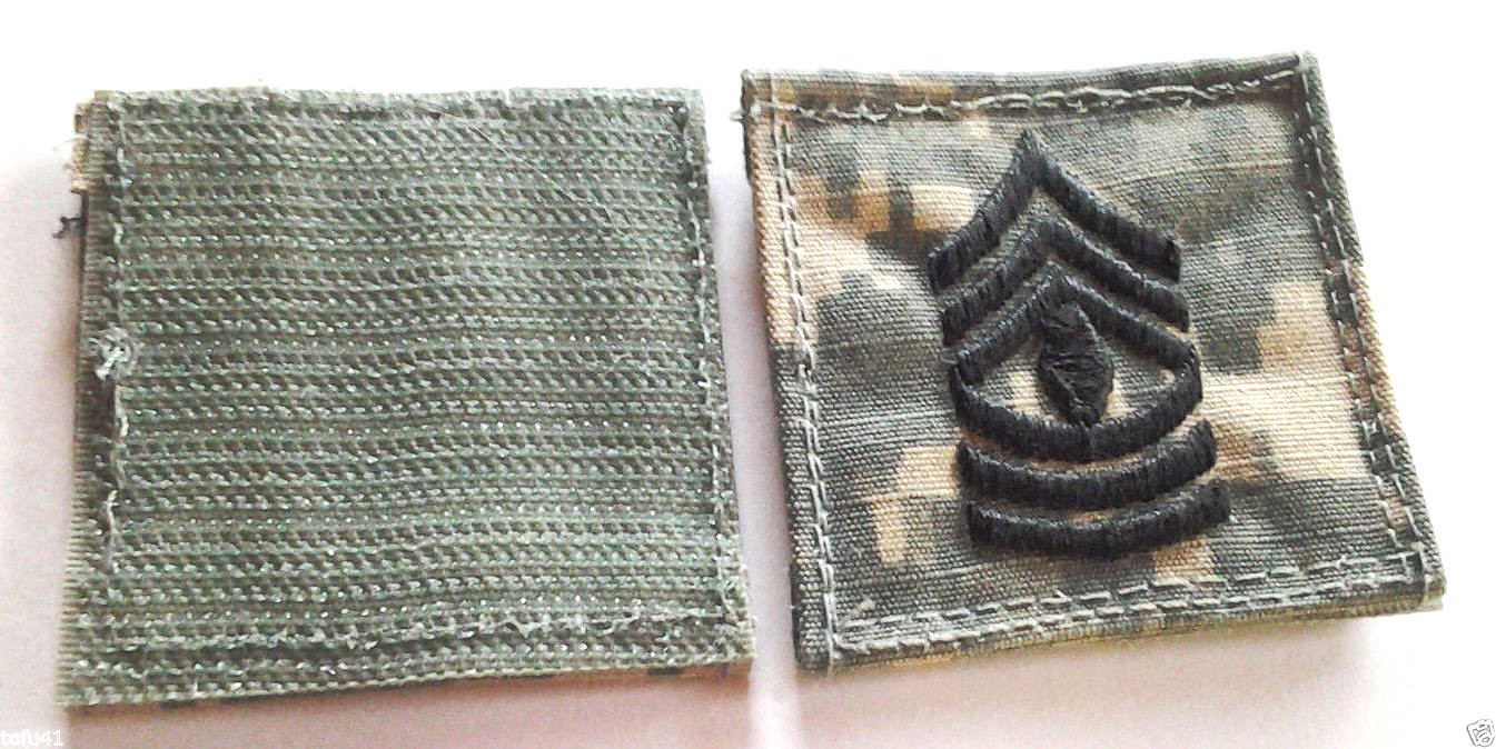 1 PAIR U.S ARMY 1ST SERGEANT RANK TABS ACU W/ HOOK BACKING (2" x 2") 100505 HO