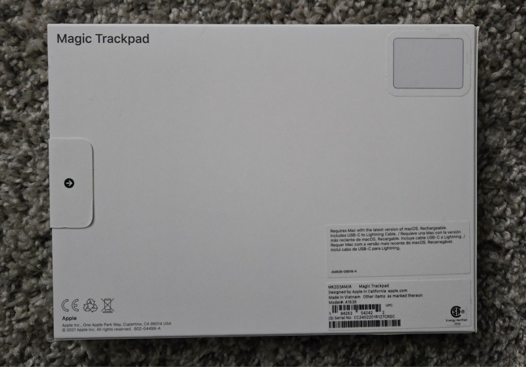 Apple Magic Trackpad White Multi-Touch (Lightning) A1535 MK2D3AM/A: New Sealed