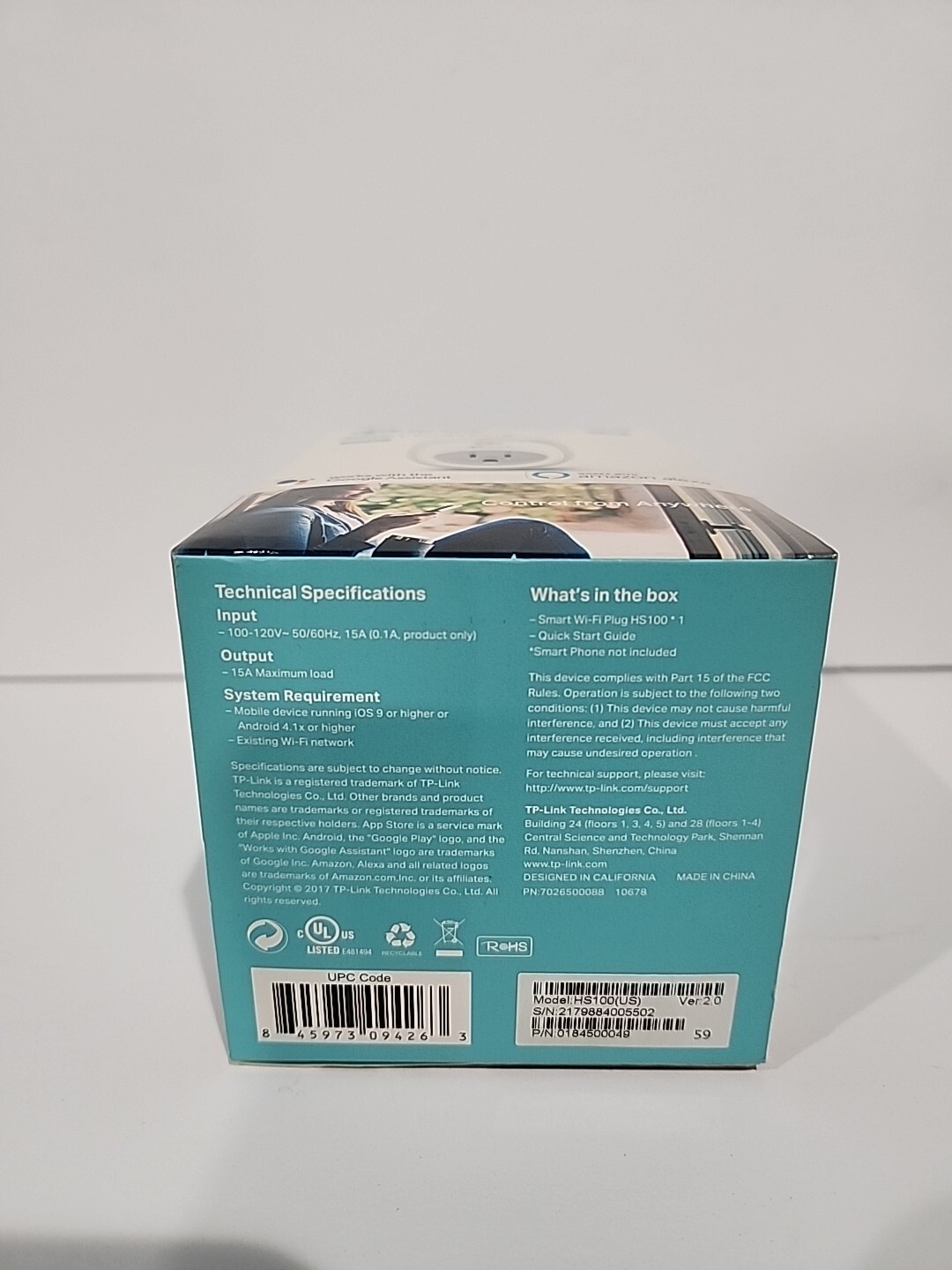 TP-LINK HS100 SMART WI-FI PLUG COMPLETE W/ BOX & INSERTS TESTED ALEXA COMPATIBLE