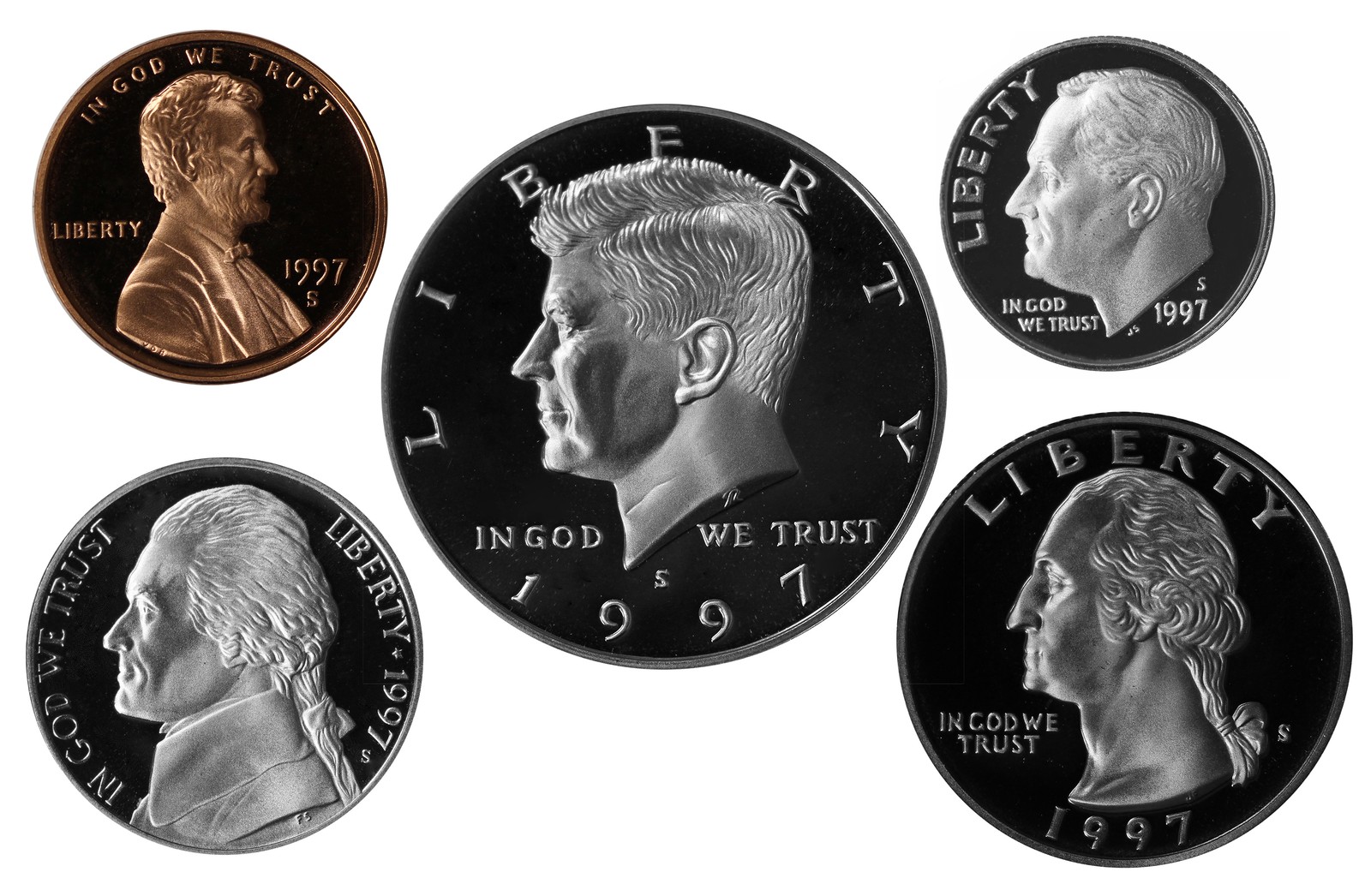 1997 -S Proof year Set - Coins ONLY - 5 Coins