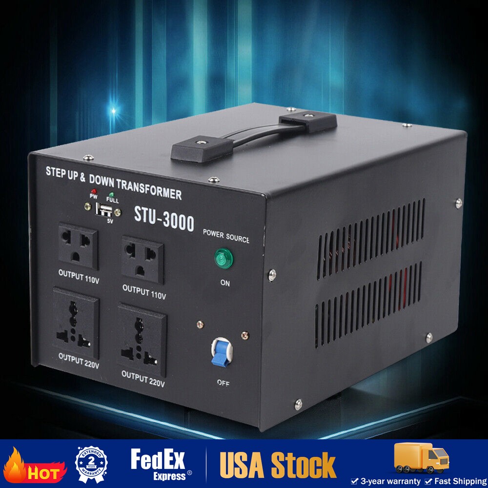 3000W Voltage Converter Transformer Step Up/Down 110V-220V 5 Outlets + USB
