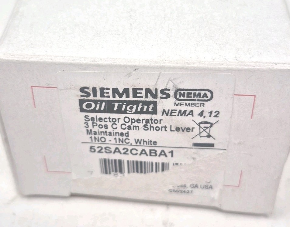 Siemens Oil Tight 52SA2CABA1 Selector Operator - 3 Pos C Cam Short Lever