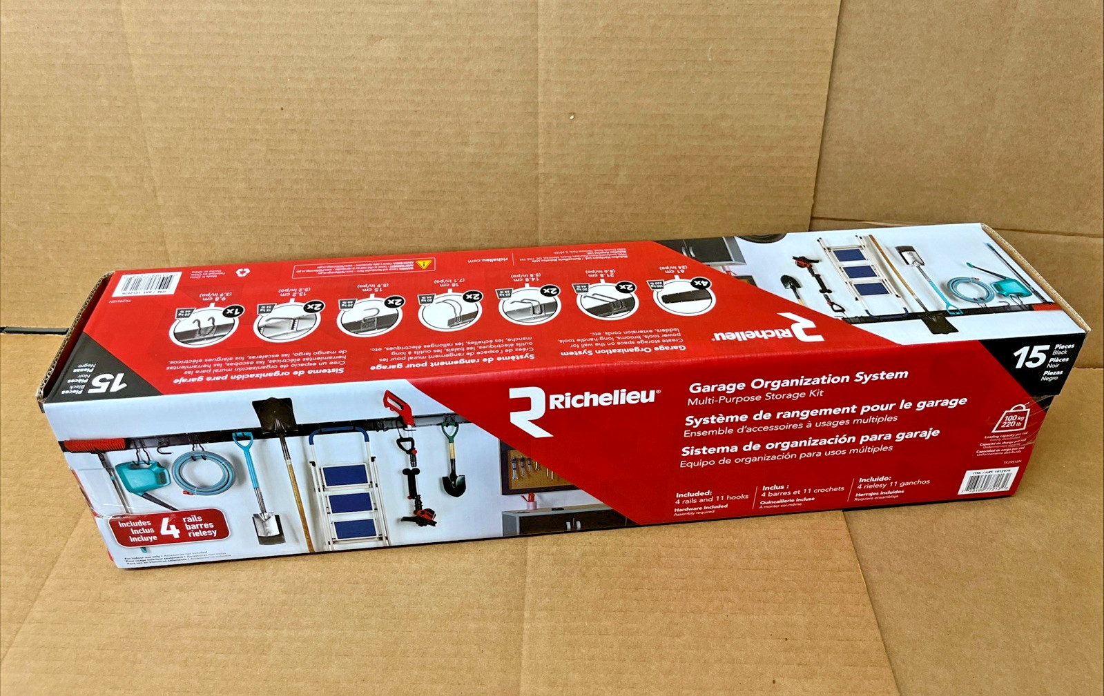 Richelieu 15 Piece Garage Organization System 4 Rails 11 Hooks