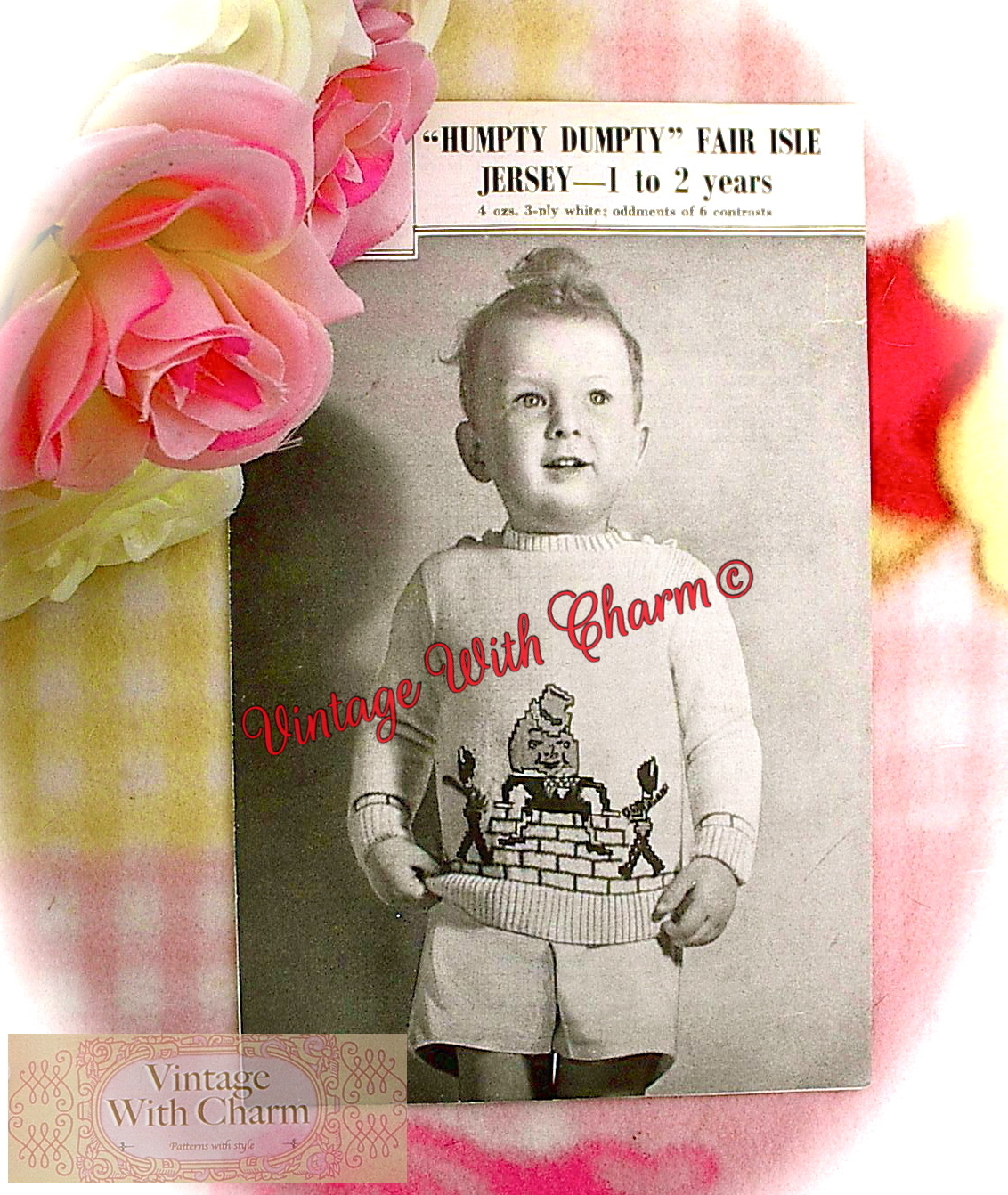 Vintage 1940s Knitting Pattern Boys & Girls "Humpty Dumpty & Soldiers" Jumper!!