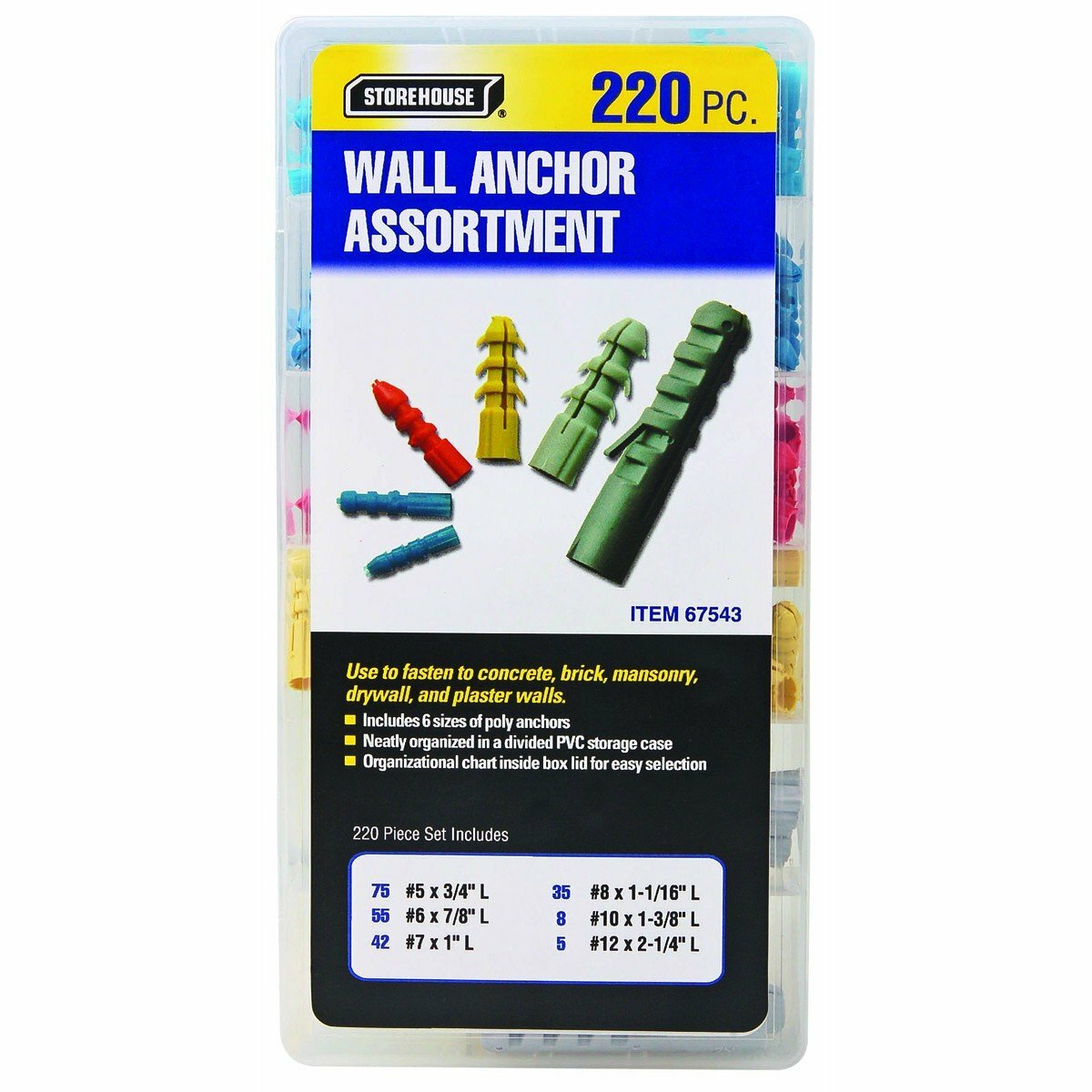 220 pc Wall Anchor Assortment Mount Hang Objects in Drywall Wall