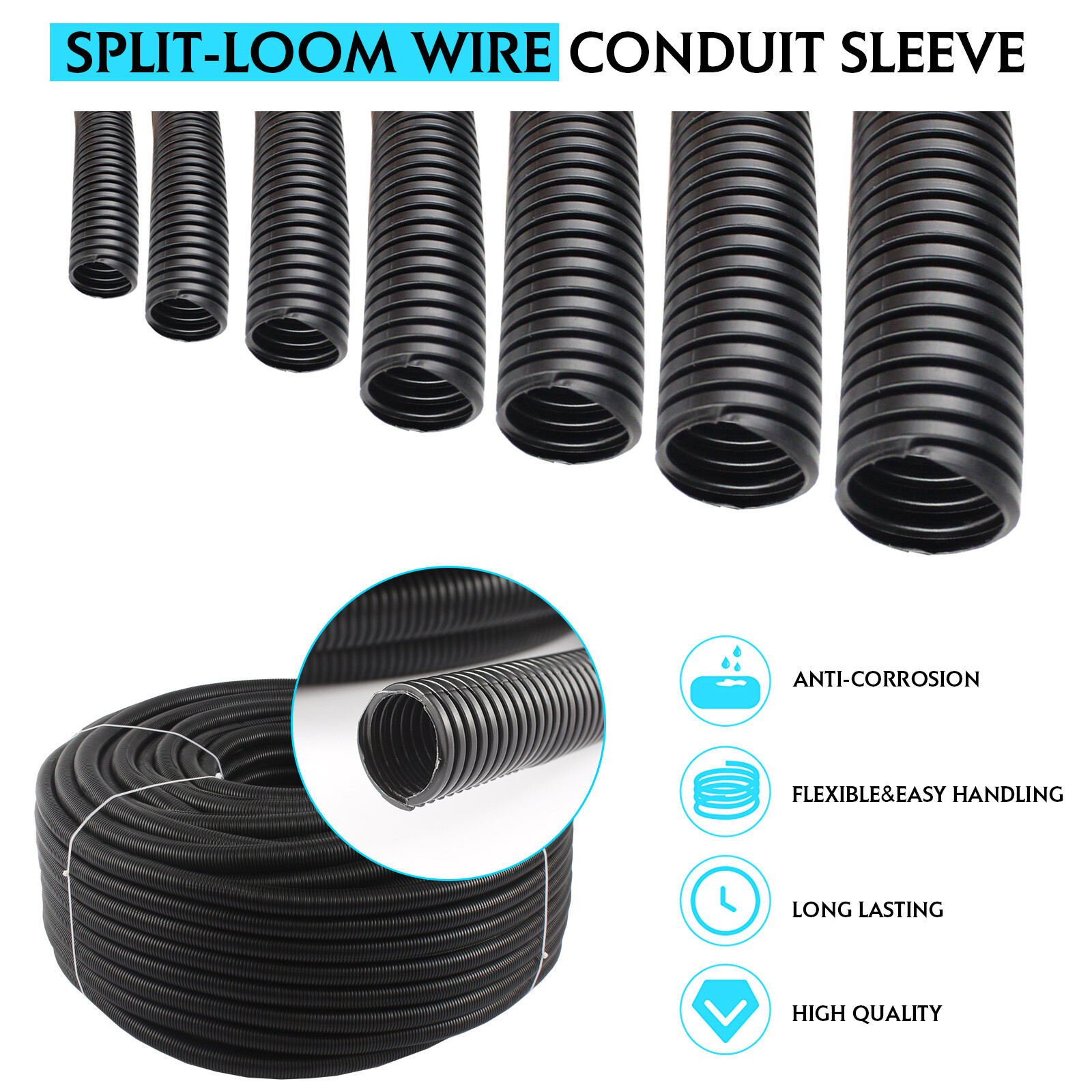 Split Wire Loom Tubing Automotive Conduit Wiring Cable Protector Lot