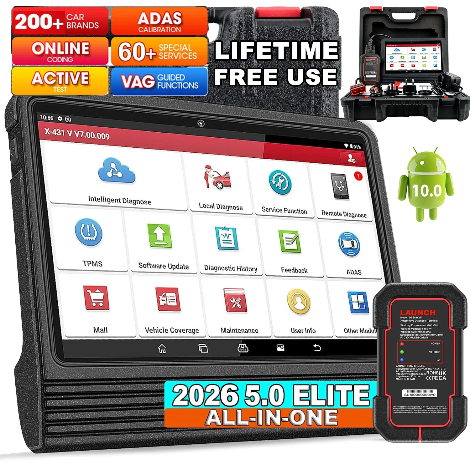 LAUNCH X431 V+5.0 Elite Bidirectional OBD2 Diagnostic Tool Key Coding Scanner