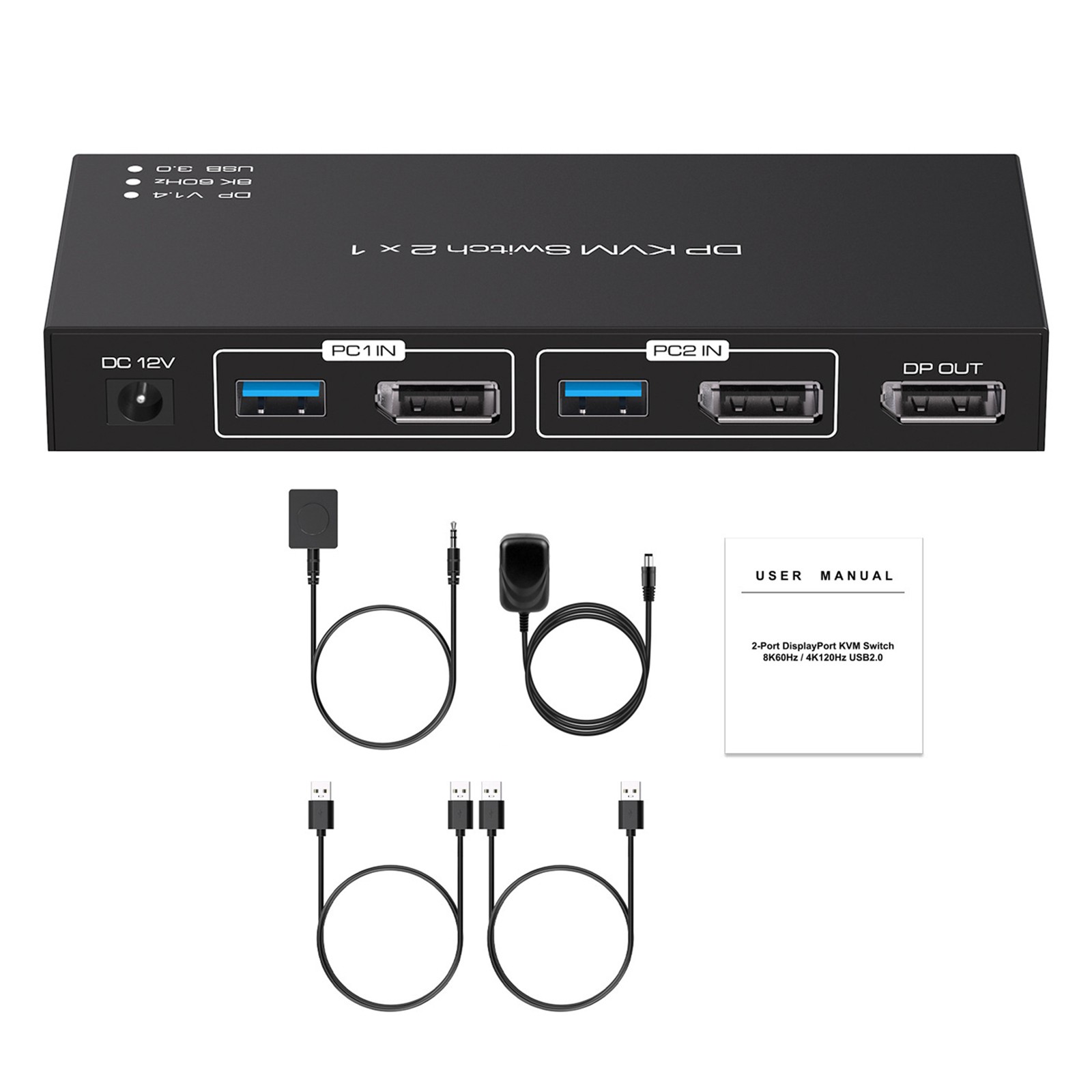 2x1 DP KVM USB Switch Dual Port Display Port KVM Switcher Durable Replacement