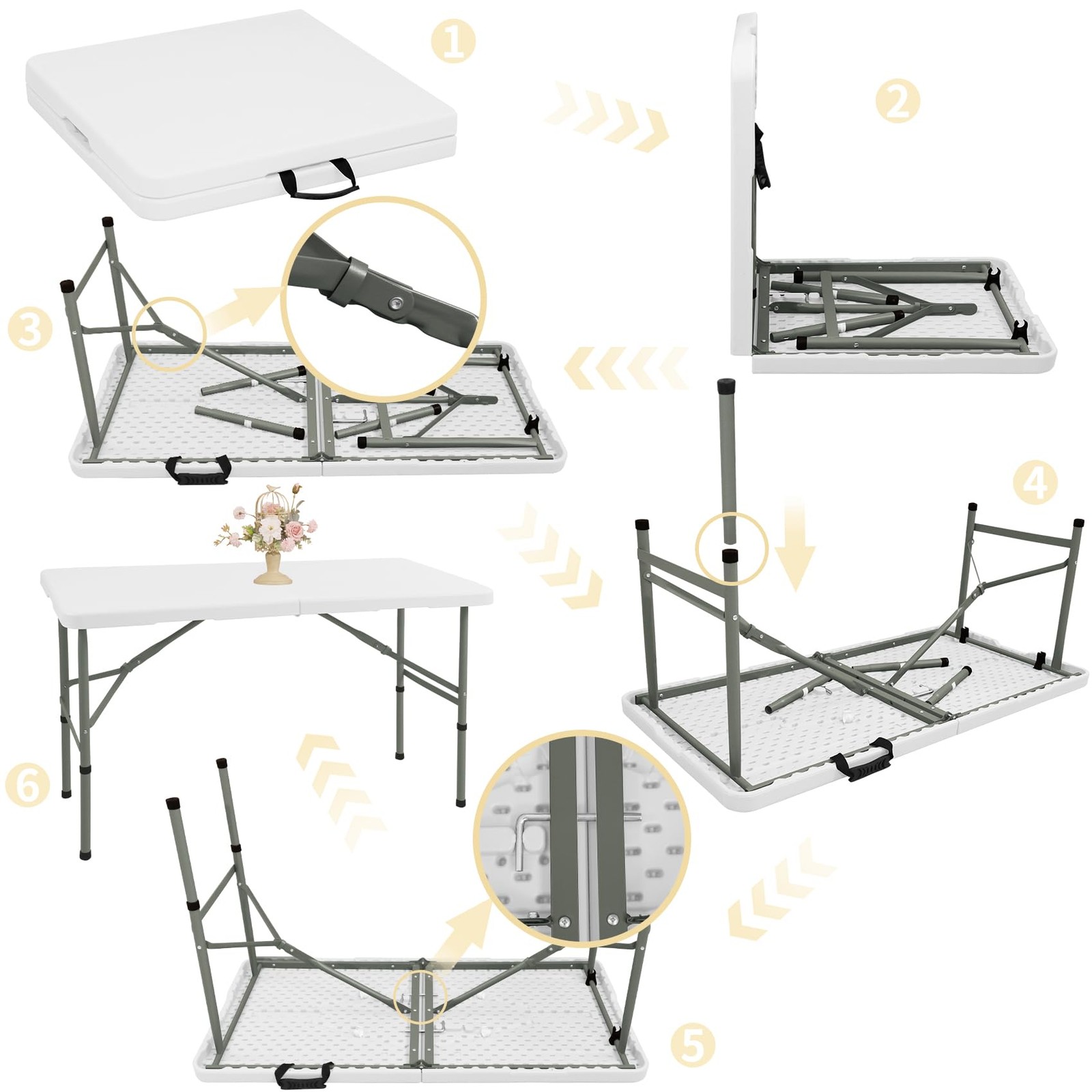 Folding Table 4FT Camping Table Portable Heavy Duty Plastic Rectangular Outdoor