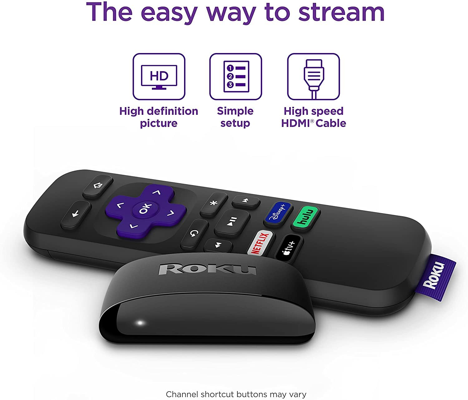 Roku Express HD Streaming Media Player with High Speed HDMI Cable - Black
