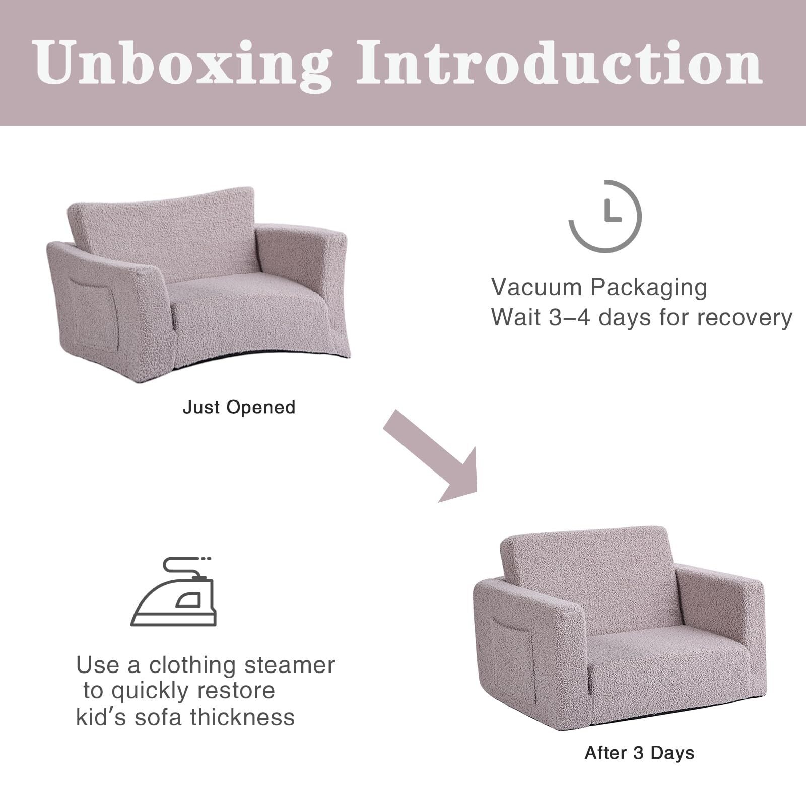 Kids Sofa 2-in-1 Kids Sofa Chair Convertible Children Couch to Lounger Flip O...