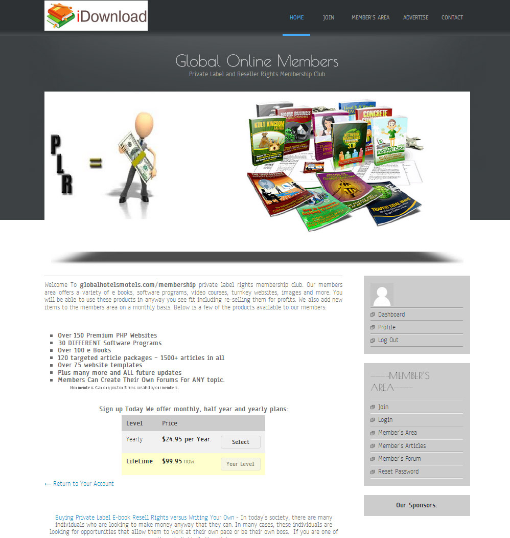 Private Label Rights Membership Club Website - Loaded