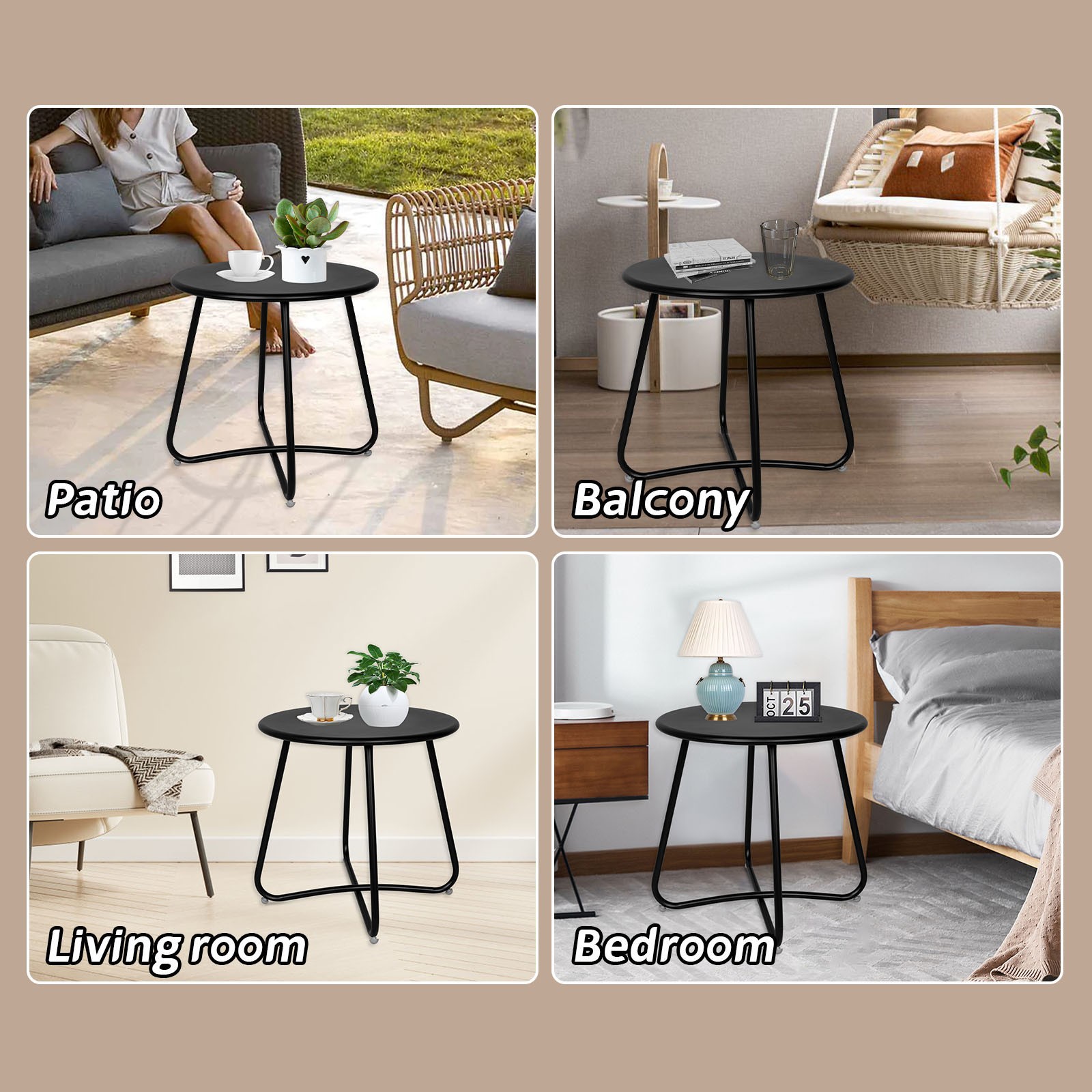 Outdoor Balcony Side Table Patio Garden Bedside 18" Round Coffee Tea End Table