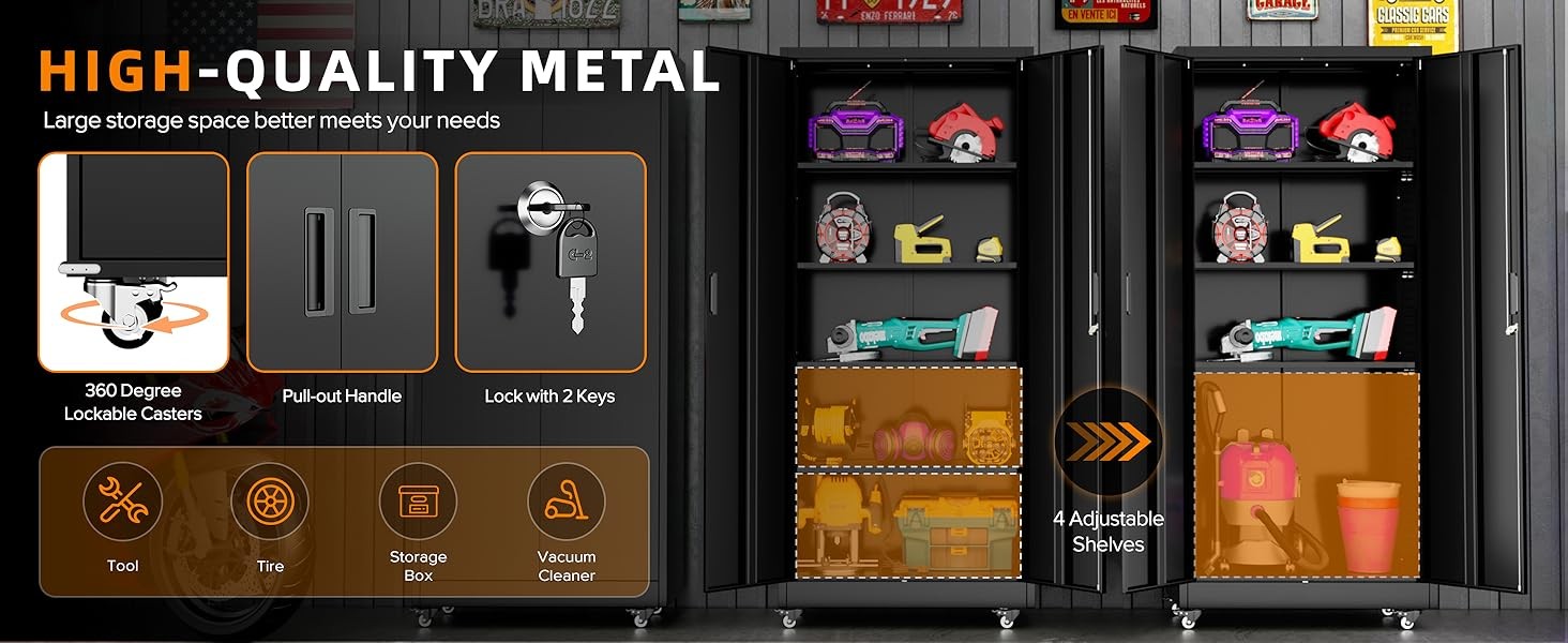 Heavy Duty Tool Cabinets, Garage Storage Cabinet Adjustable Shelves & Lockable