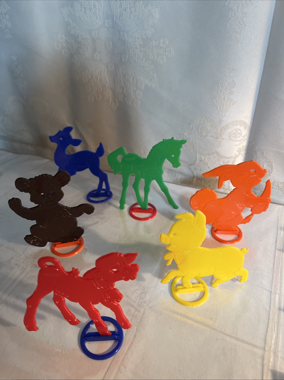 Vtg Trace-It-Toys Plastic Animals w/ Stands Stencil Art 1950's Nursery Decor