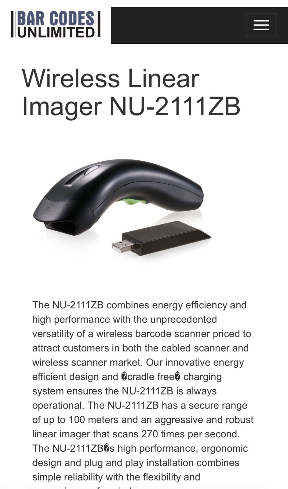 NUMA Barcode Scanner NU-2111ZB Wireless Linear Imager $269 Retail