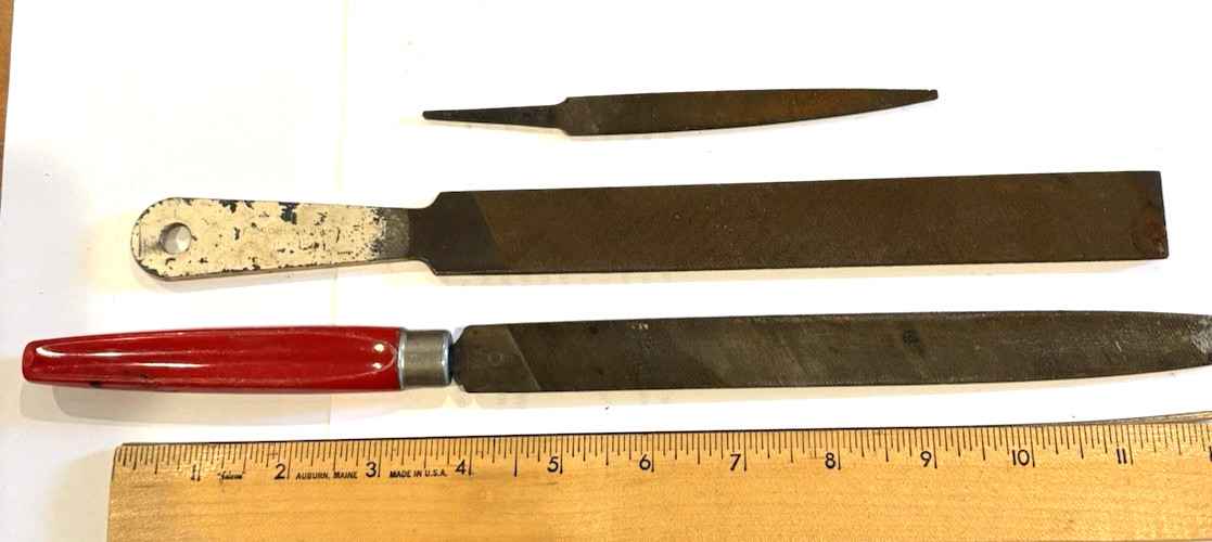 3 Vintage Files: Smooth File 8" w/ Plastic Handle; Heller nucut 11.5" flat; +