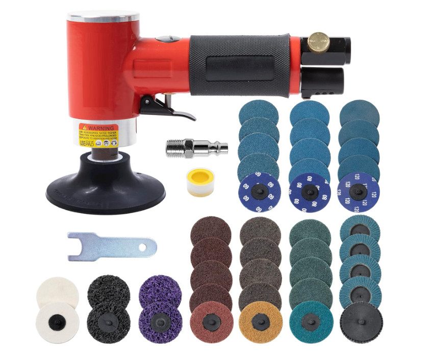 Lijadora neumática 3" angular con 41 discos roll lock, pulido profesional. Nuevo
