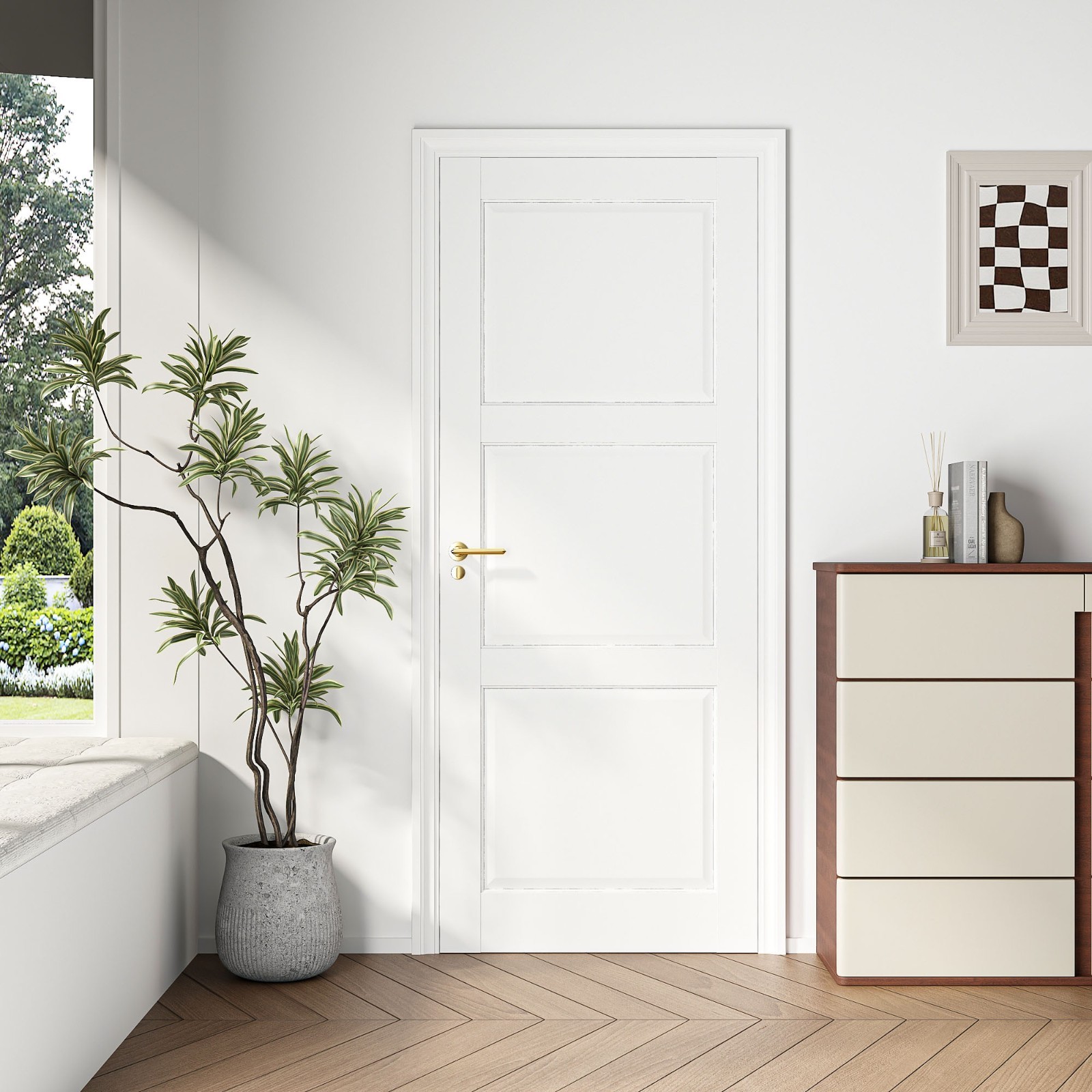 24''x80''3-Panel Solid Core Prehung Interior Door -Pantry/French No Hardware Kit