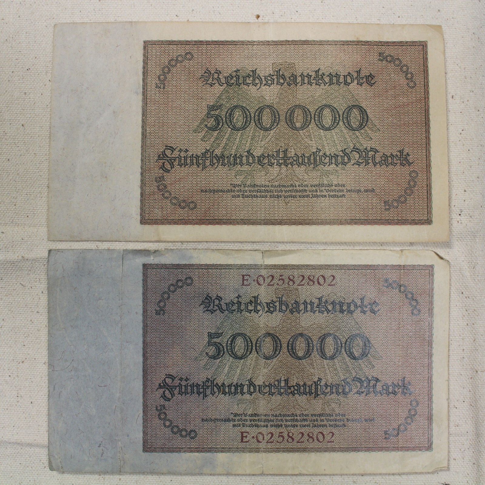 1923 Germany 500,000 Marks Banknote - Single Note