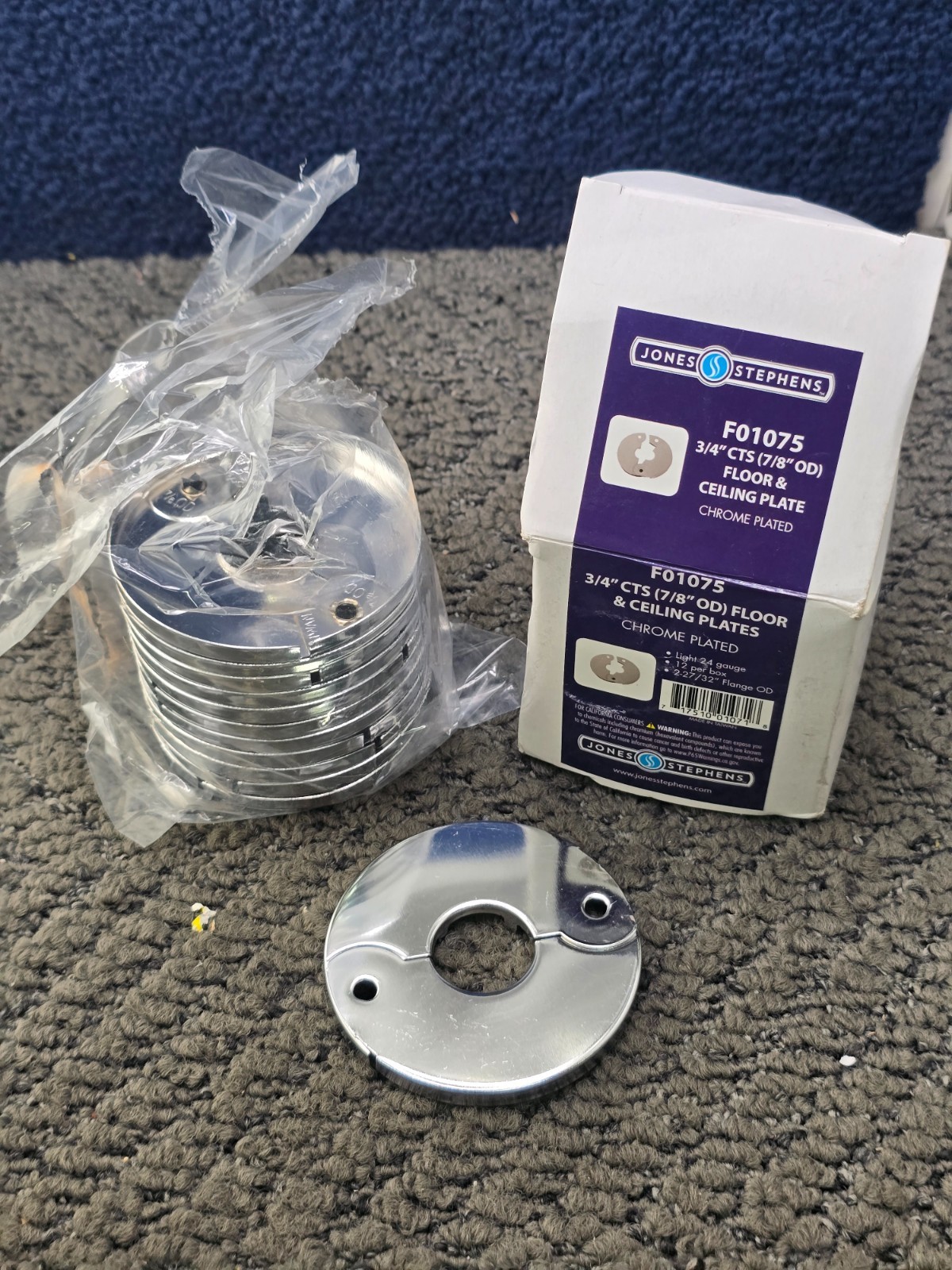(QTY 60) Jones Stephens F01075 Floor and Ceiling Plates Chrome 3/4-inch CTS