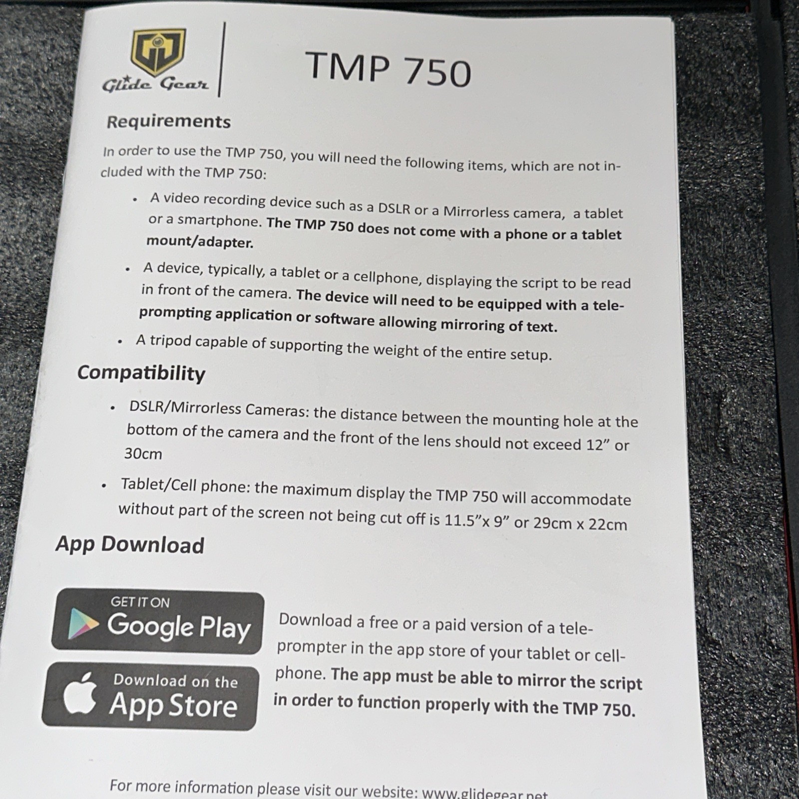 Glide Gear TMP 750 Professional Tablet Teleprompter w/ Hard Case Missing Pieces