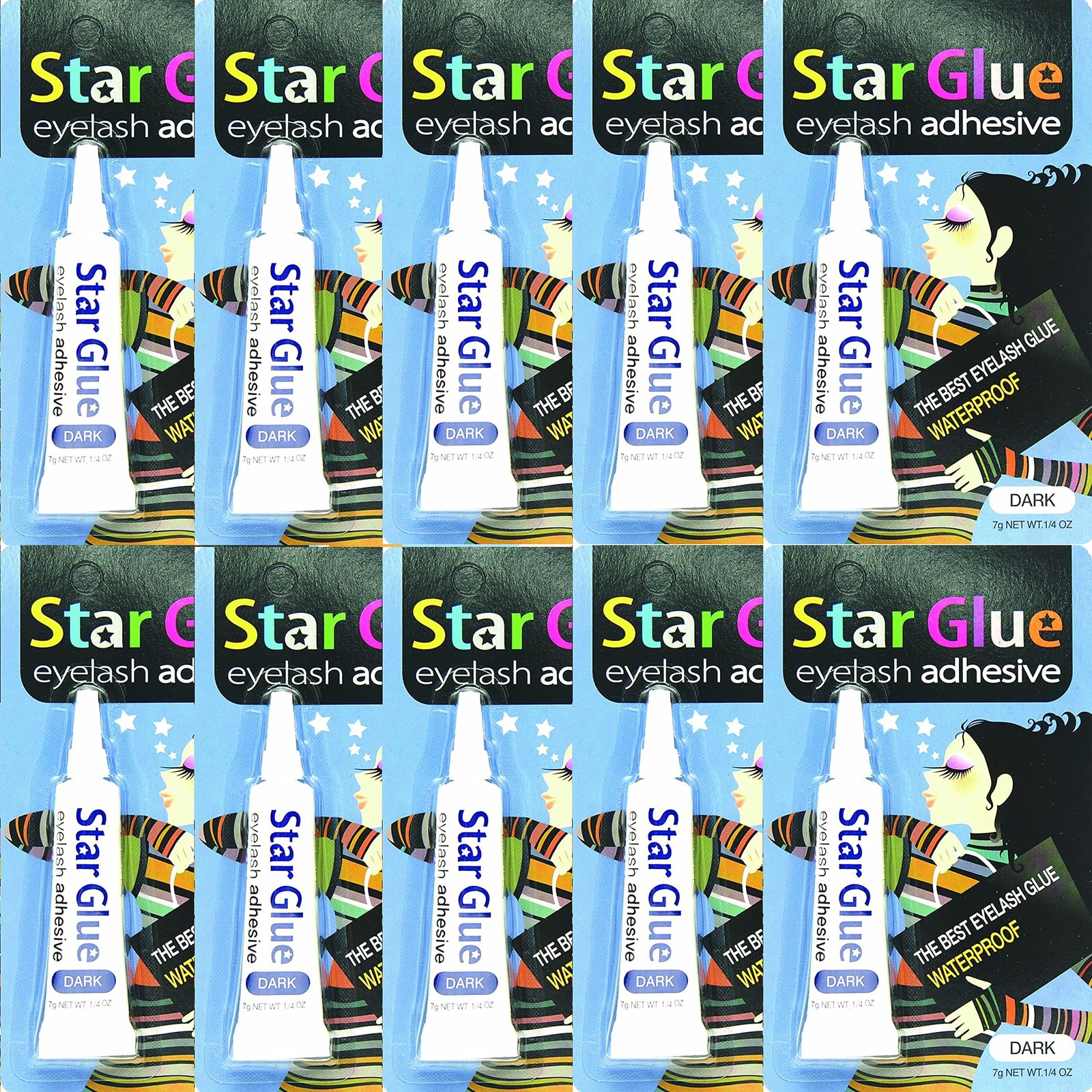 Star Glue Waterproof Eyelash Adhesive Dark For 0.24 Ounce (Pack of 10),