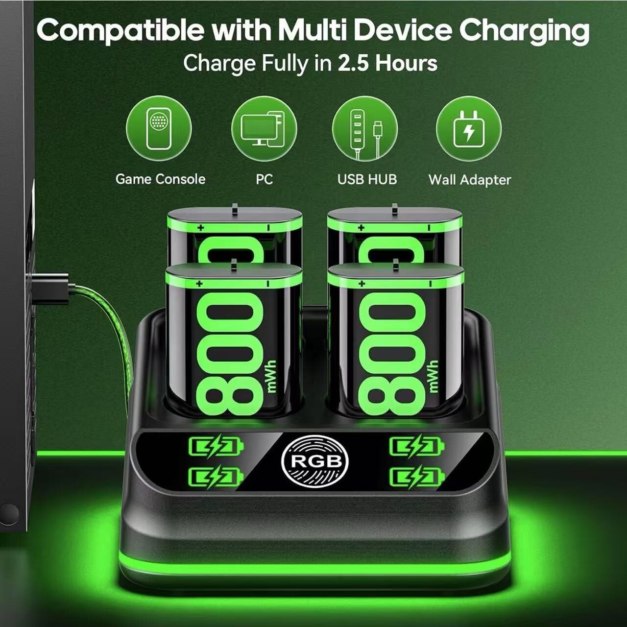 4x 4800mWh Rechargeable Battery Pack and Charger - Xbox One X/S/Elite Controller