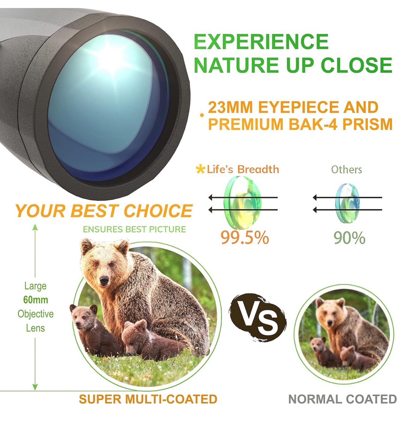 12×60 Monocular Telescope with Case Life’s Breadth Gray Color