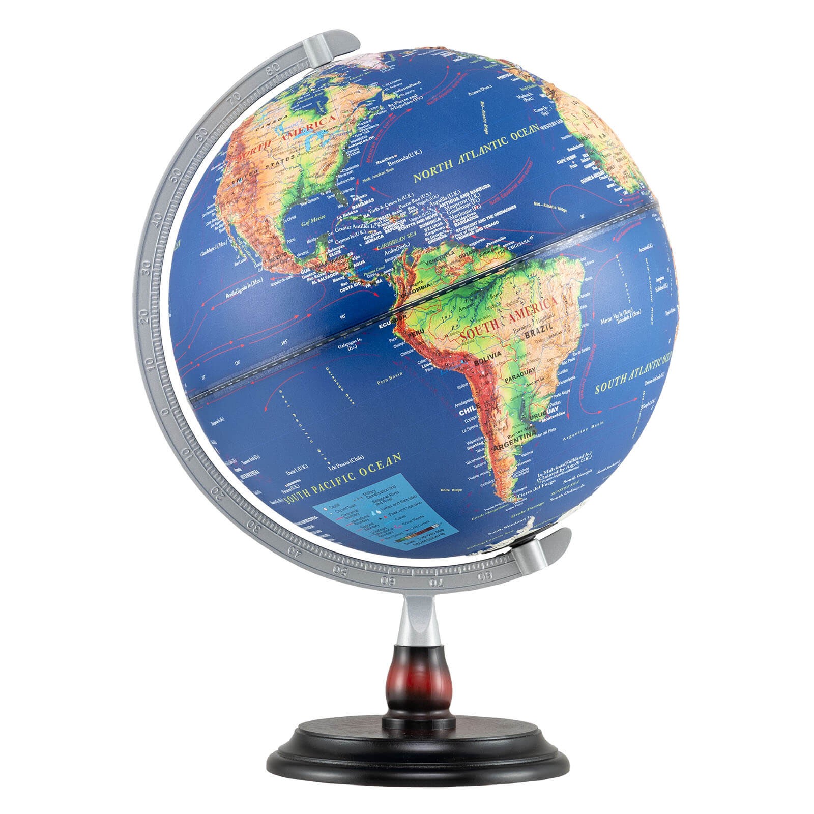 12" Illuminated World Globe w/Raised Relief LED Lights & Time Zone Non-Slip Base